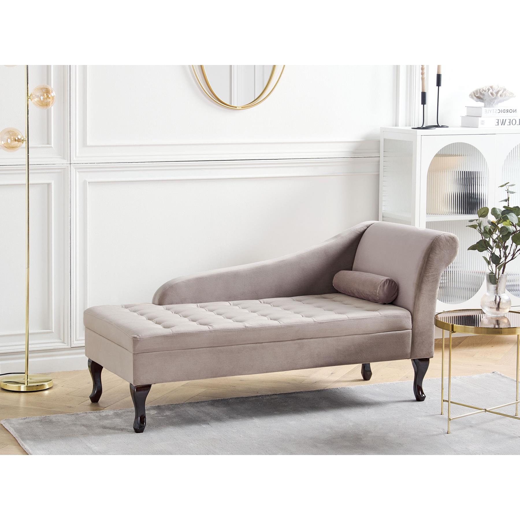 Beliani - PESSAC - Chaise longue - Taupe - Rechterzijde - Fluweel
