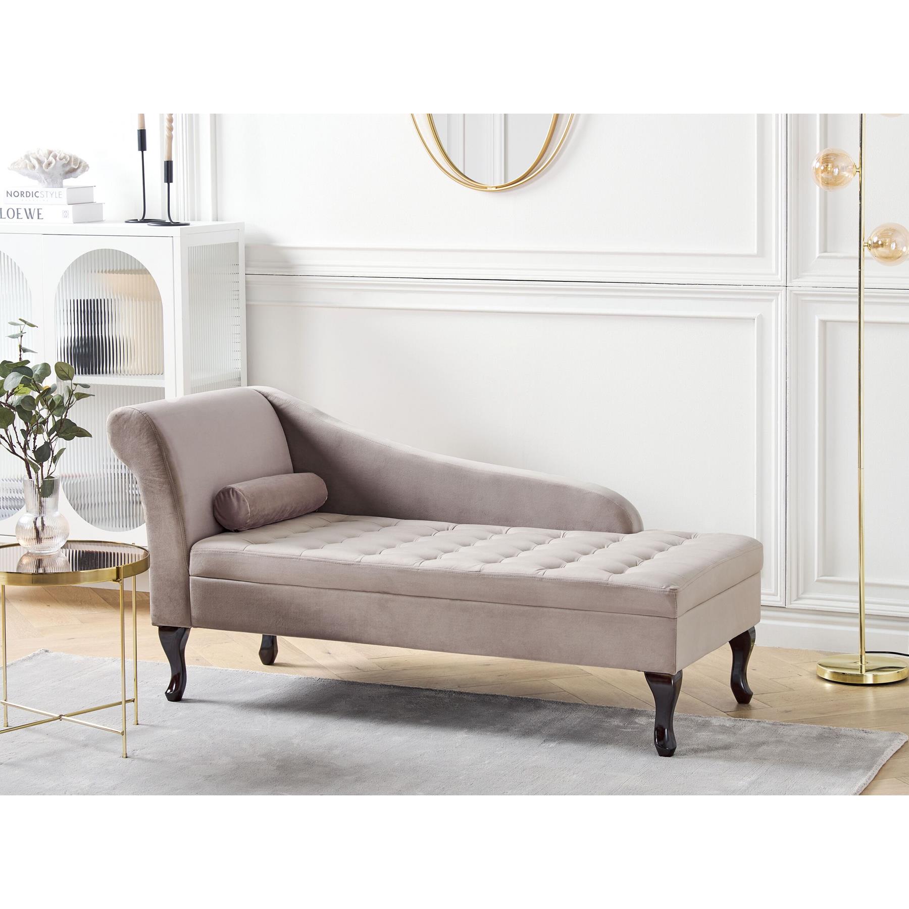 Beliani - PESSAC - Chaise longue - Taupe - Linkerzijde - Fluweel
