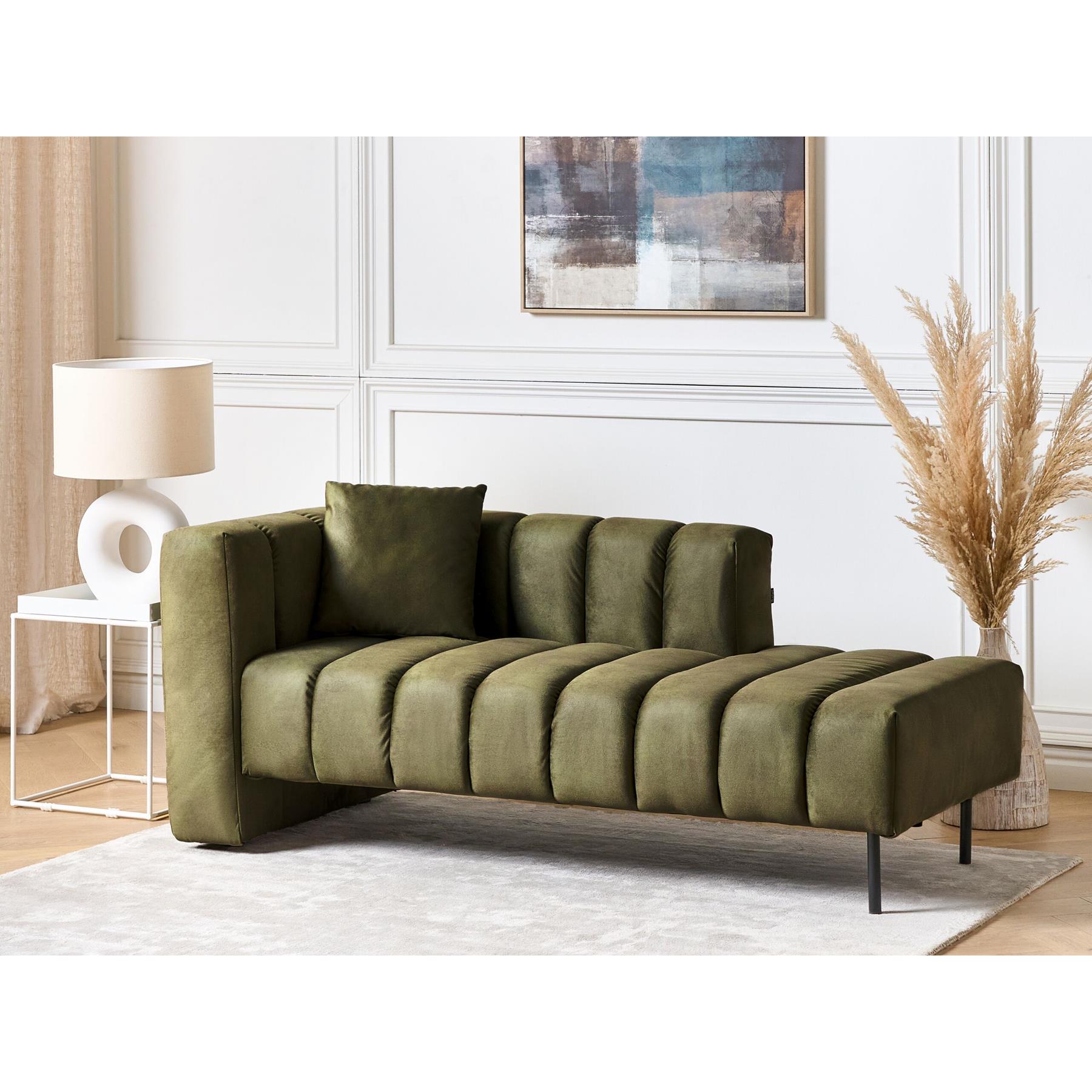 Beliani - LANNILS - Chaise longue - Olijfgroen - Linkszijdig - Fluweel