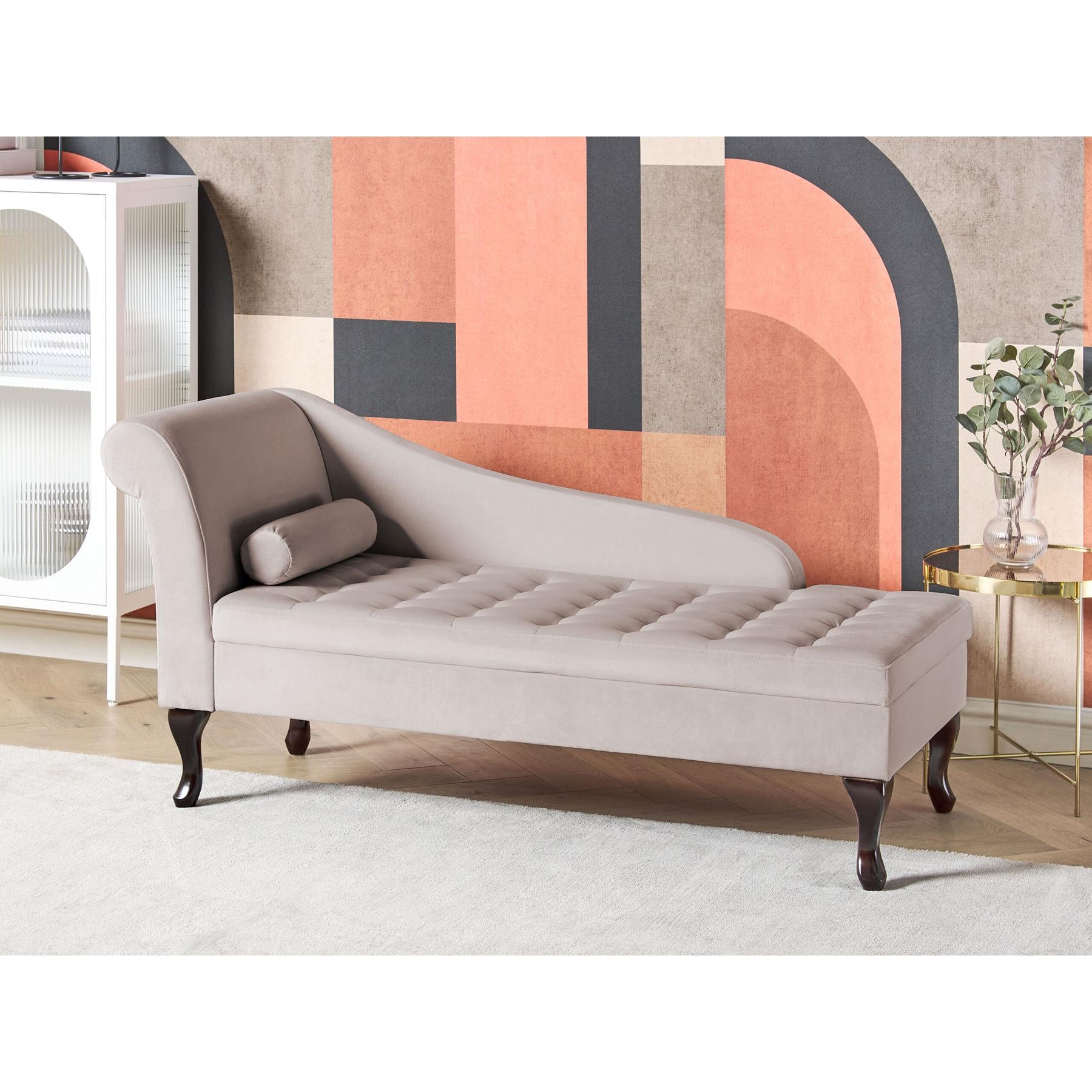 Beliani - PESSAC - Chaise longue - Beige - Linkerzijde - Fluweel