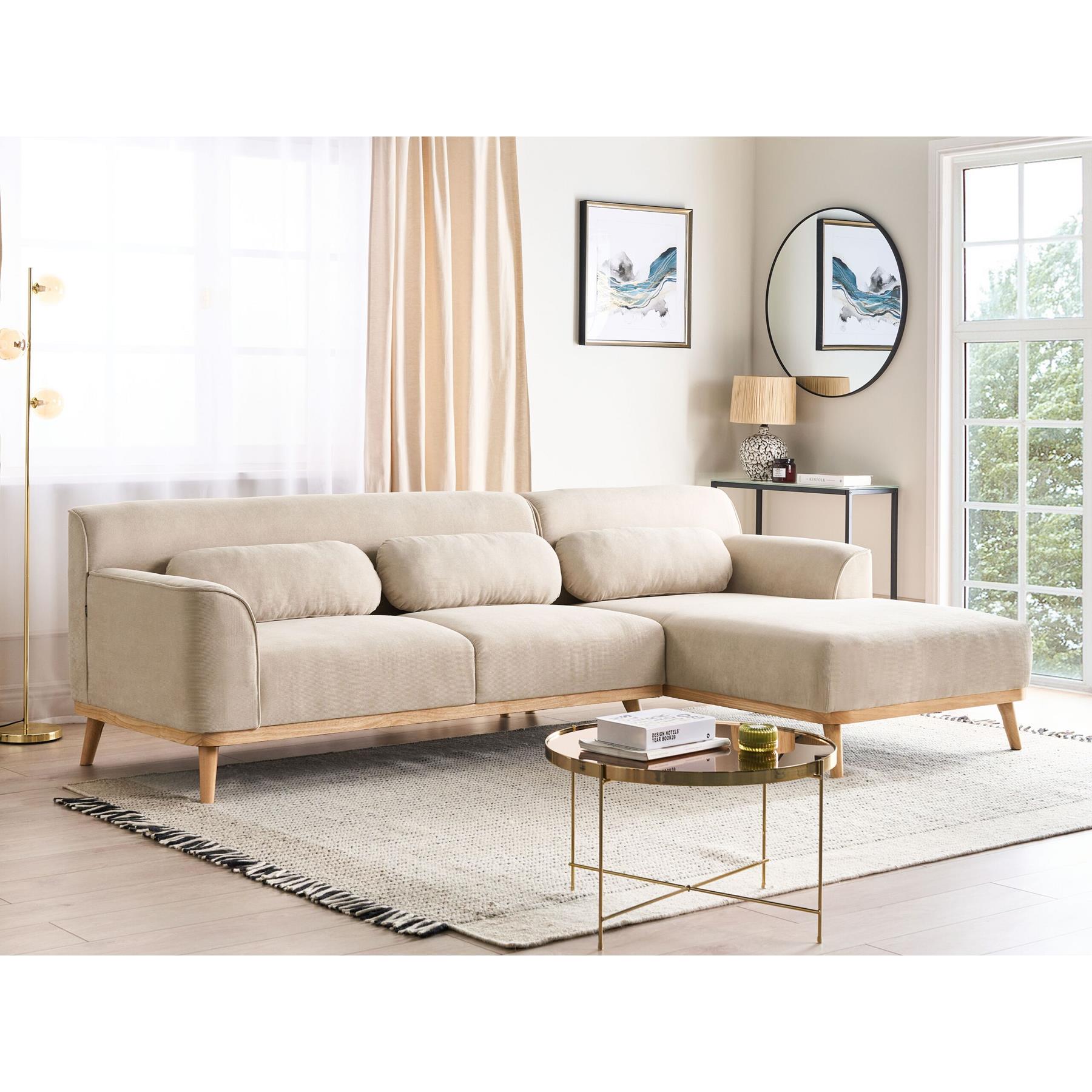 Beliani - SIMOS - Hoekbank - Beige - Linkszijdig - Corduroy