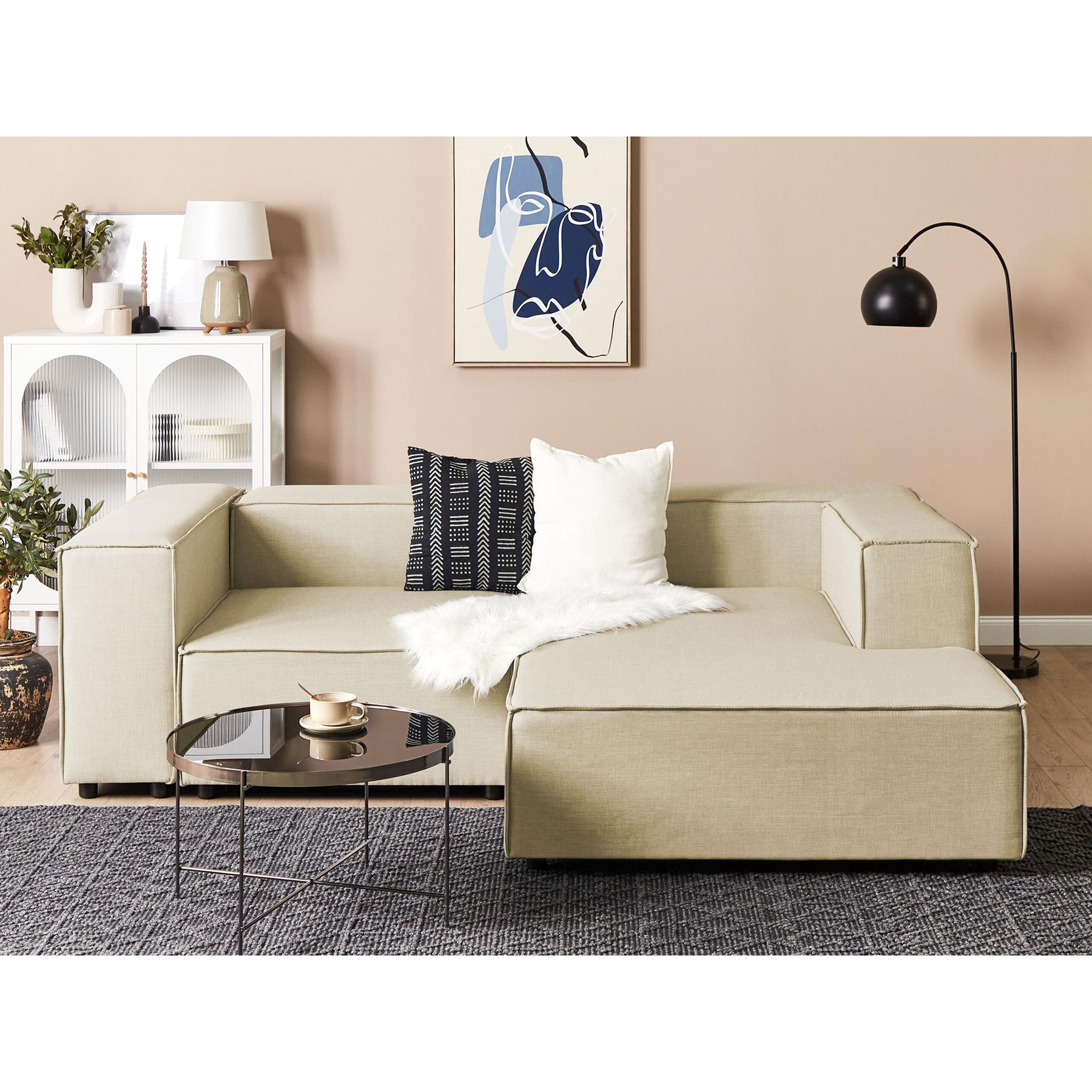 Beliani - APRICA - Tweezitsbank - Beige - Linkerzijde - Linnen