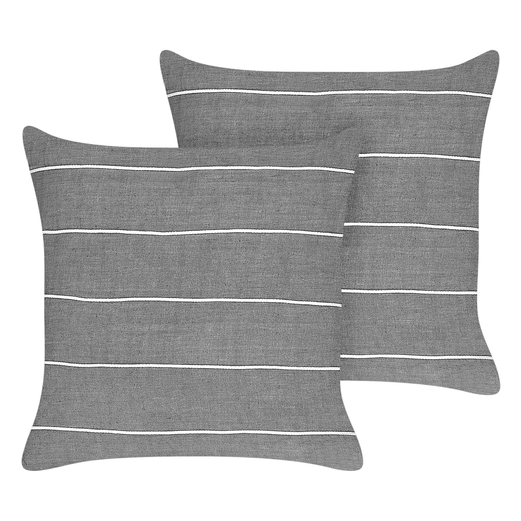 Beliani-MILAS-Sierkussen set van 2-Grijs|Wit-50 x 50 cm-Linnen