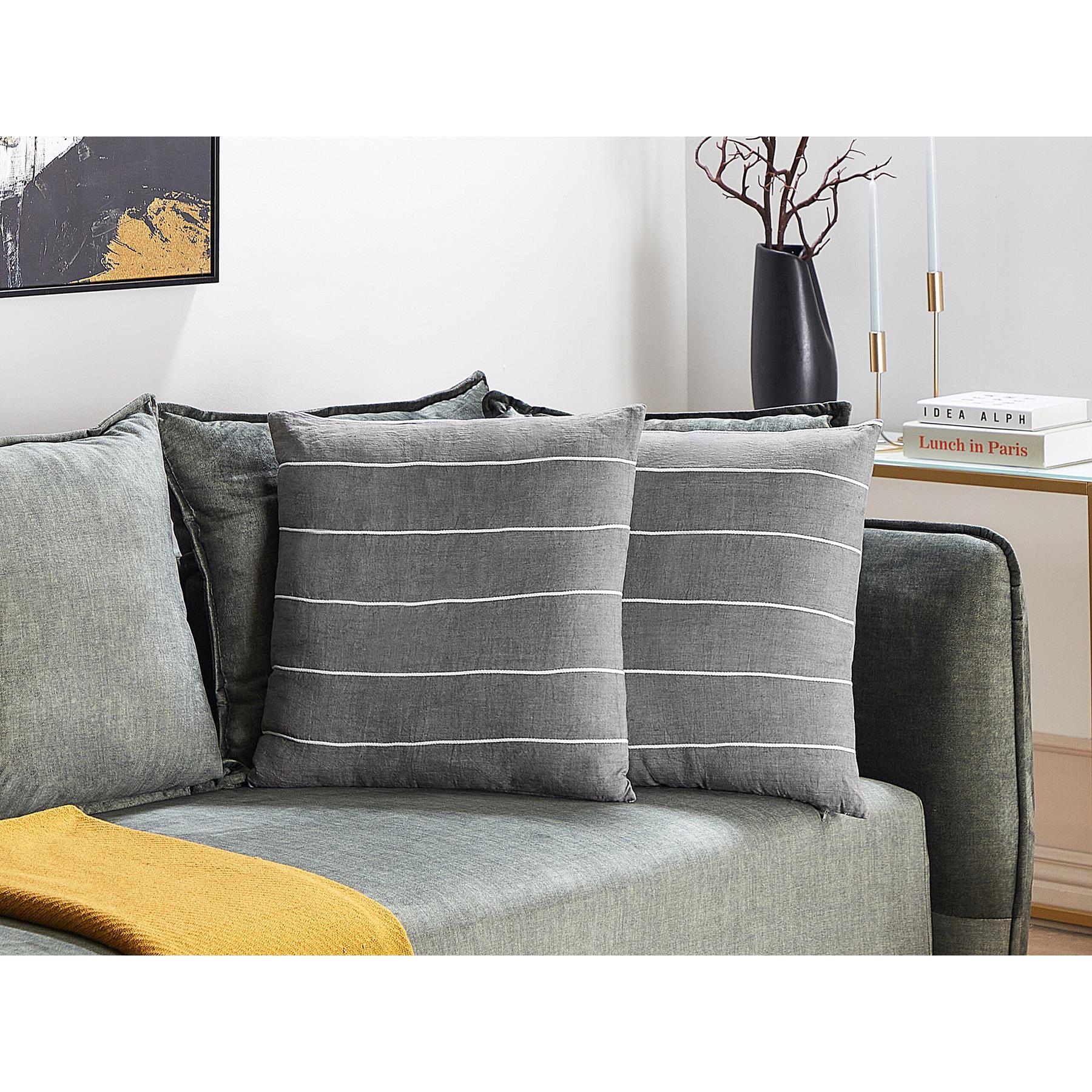 Beliani-MILAS-Sierkussen set van 2-Grijs|Wit-50 x 50 cm-Linnen