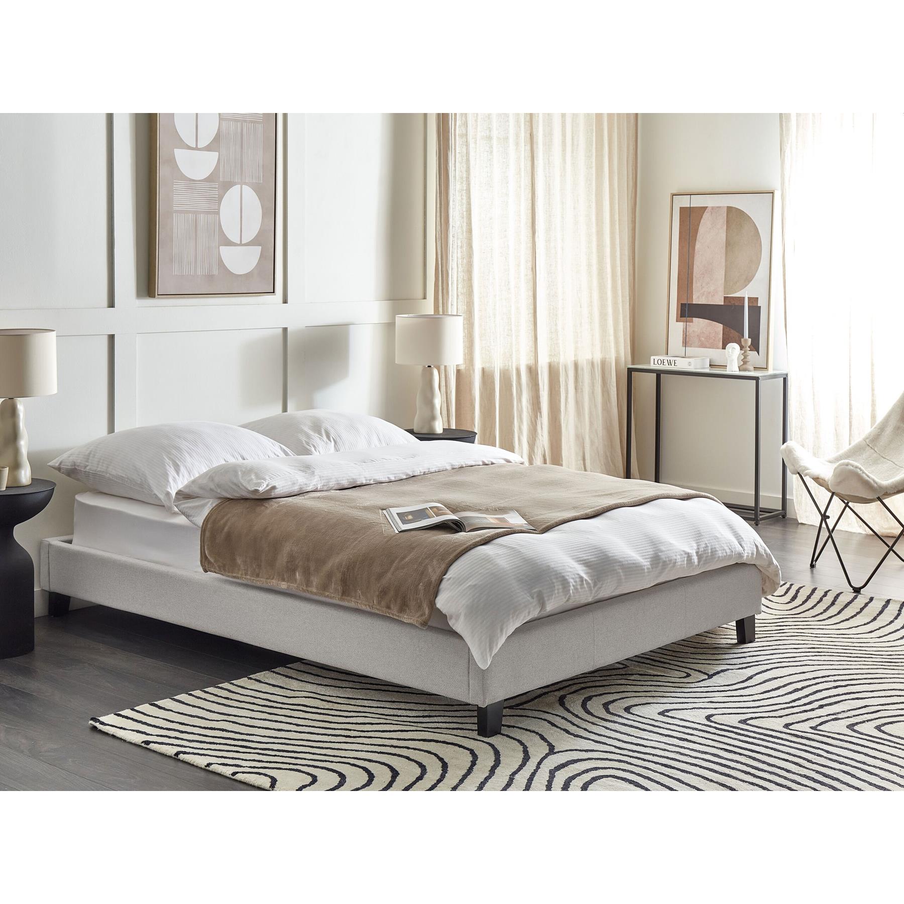 Beliani-ROANNE-Tweepersoonsbed-Lichtgrijs-140 x 200 cm-Polyester
