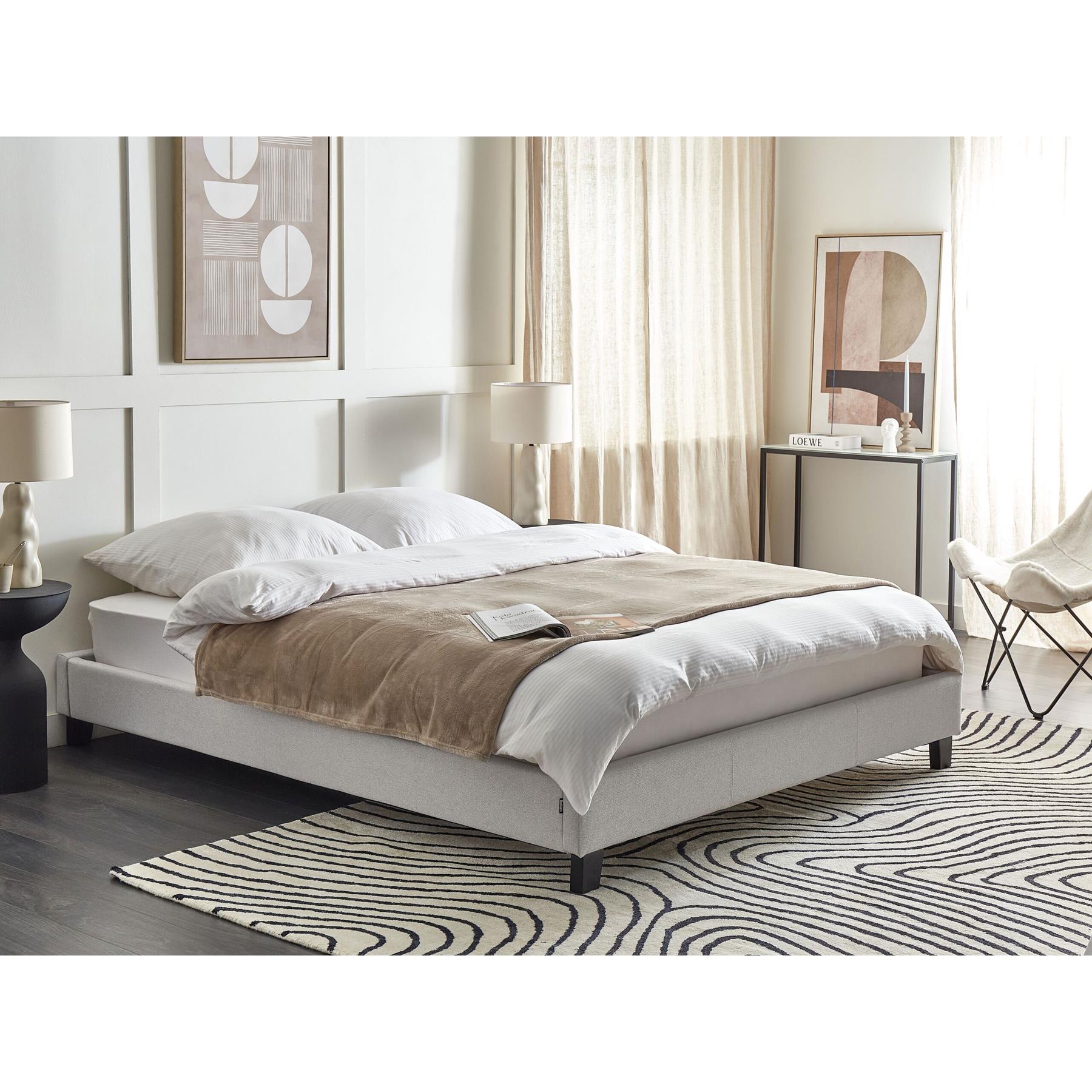 Beliani-ROANNE -Tweepersoonsbed-Lichtgrijs-160 x 200 cm-Polyester