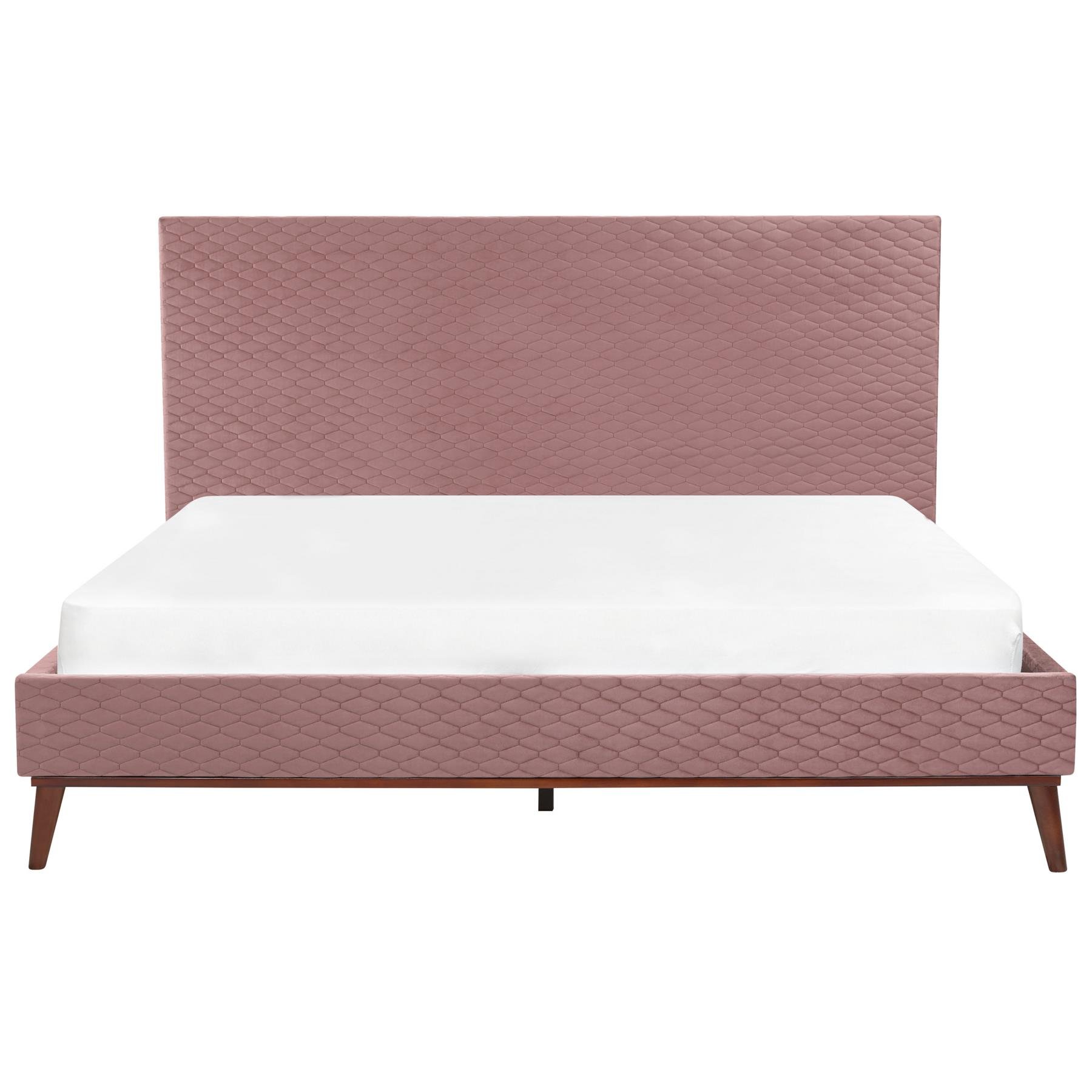 Beliani - BAYONNE - Tweepersoonsbed - Roze - 180 x 200 cm - Fluweel