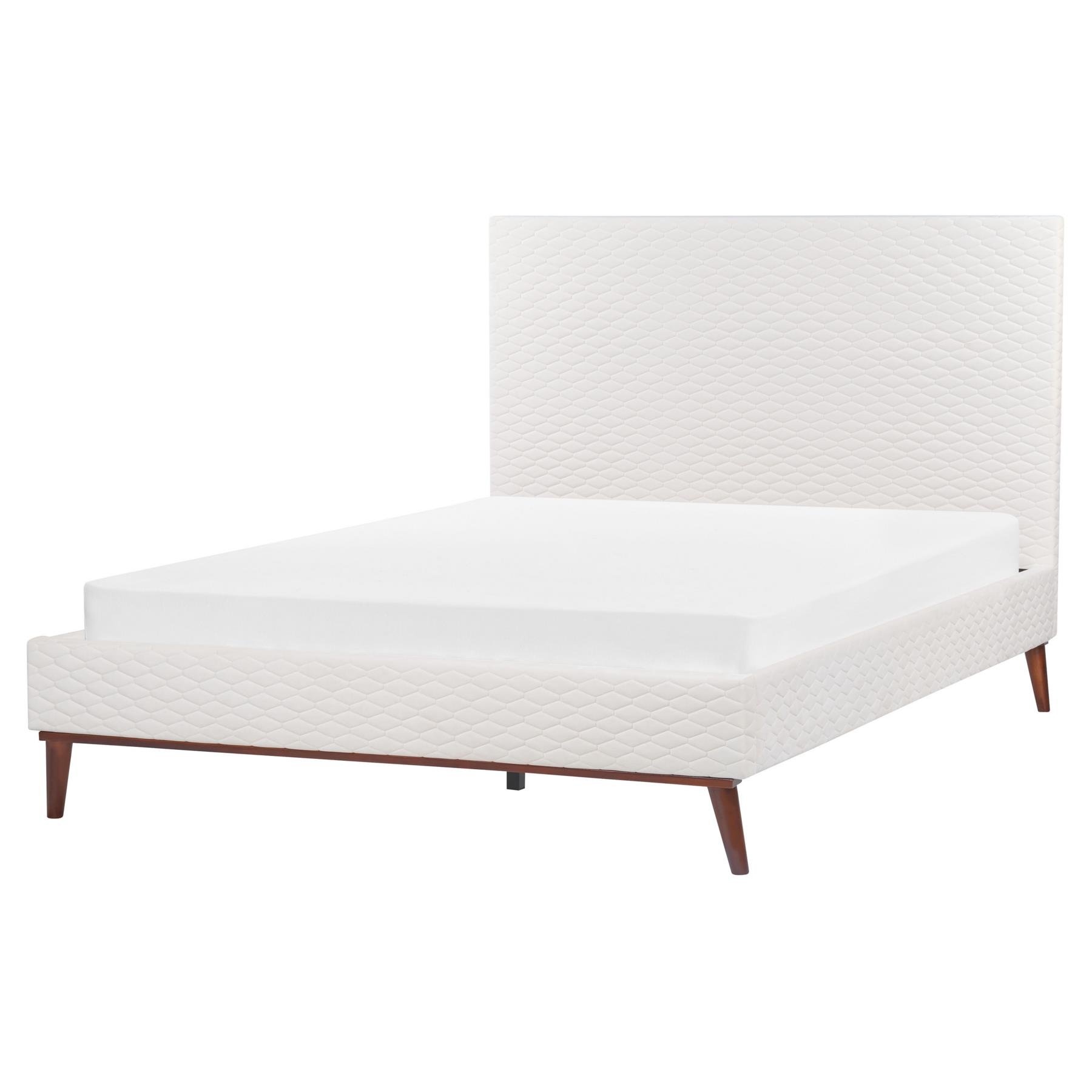 Beliani - BAYONNE - Tweepersoonsbed - Wit - 140 x 200 cm - Fluweel