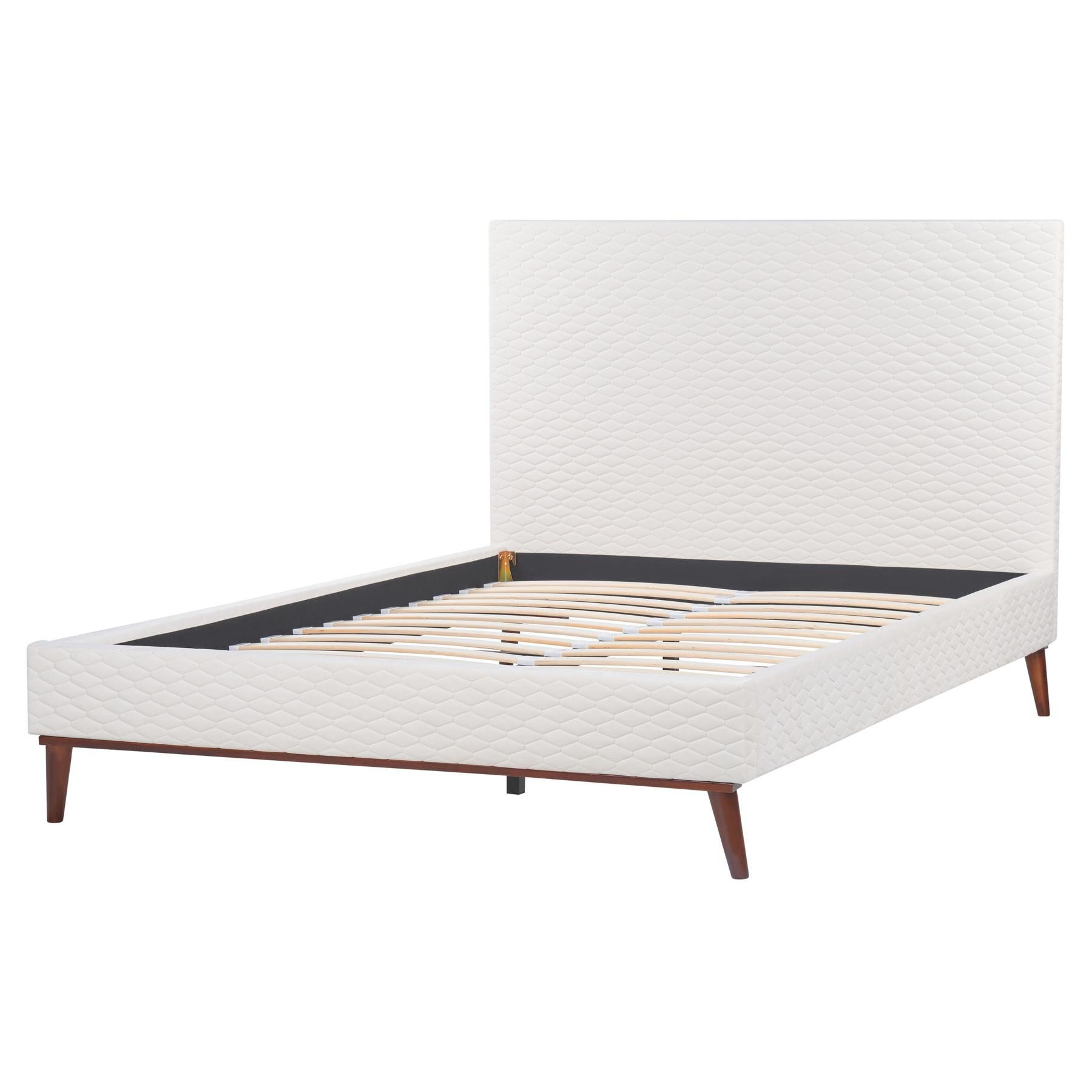 Beliani - BAYONNE - Tweepersoonsbed - Wit - 140 x 200 cm - Fluweel