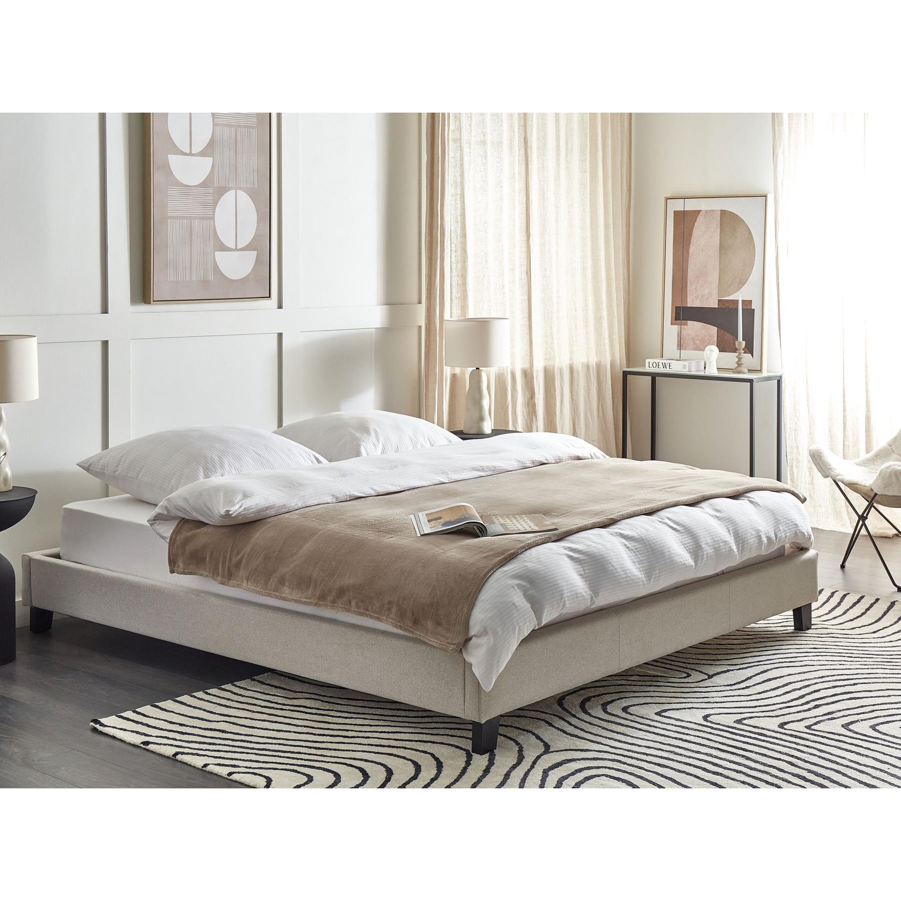 Beliani-ROANNE -Tweepersoonsbed-Lichtbeige-180 x 200 cm-Polyester