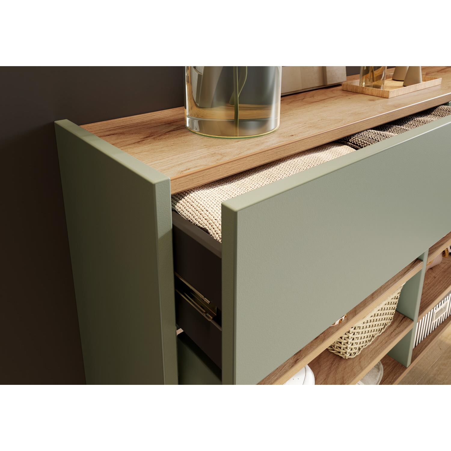 Germania Ameca Taupe Groen | Eiken Schoenenkast Laag