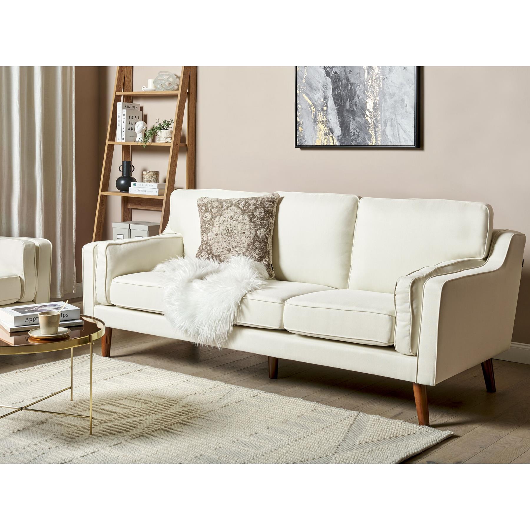 Beliani - LOKKA - Driezitsbank - Gebroken wit - Polyester