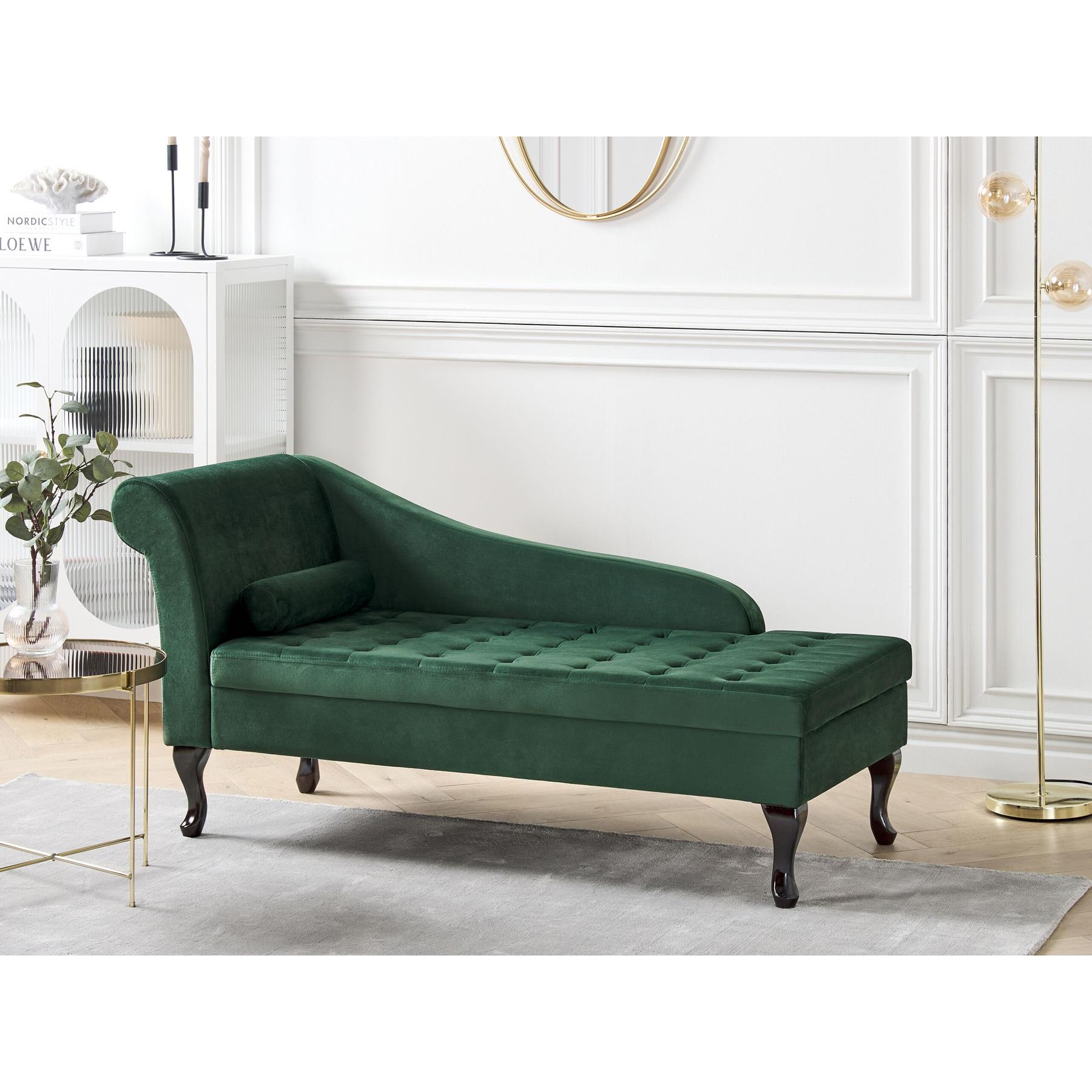 Beliani - PESSAC - Chaise longue - Donkergroen - Linkerzijde - Fluweel