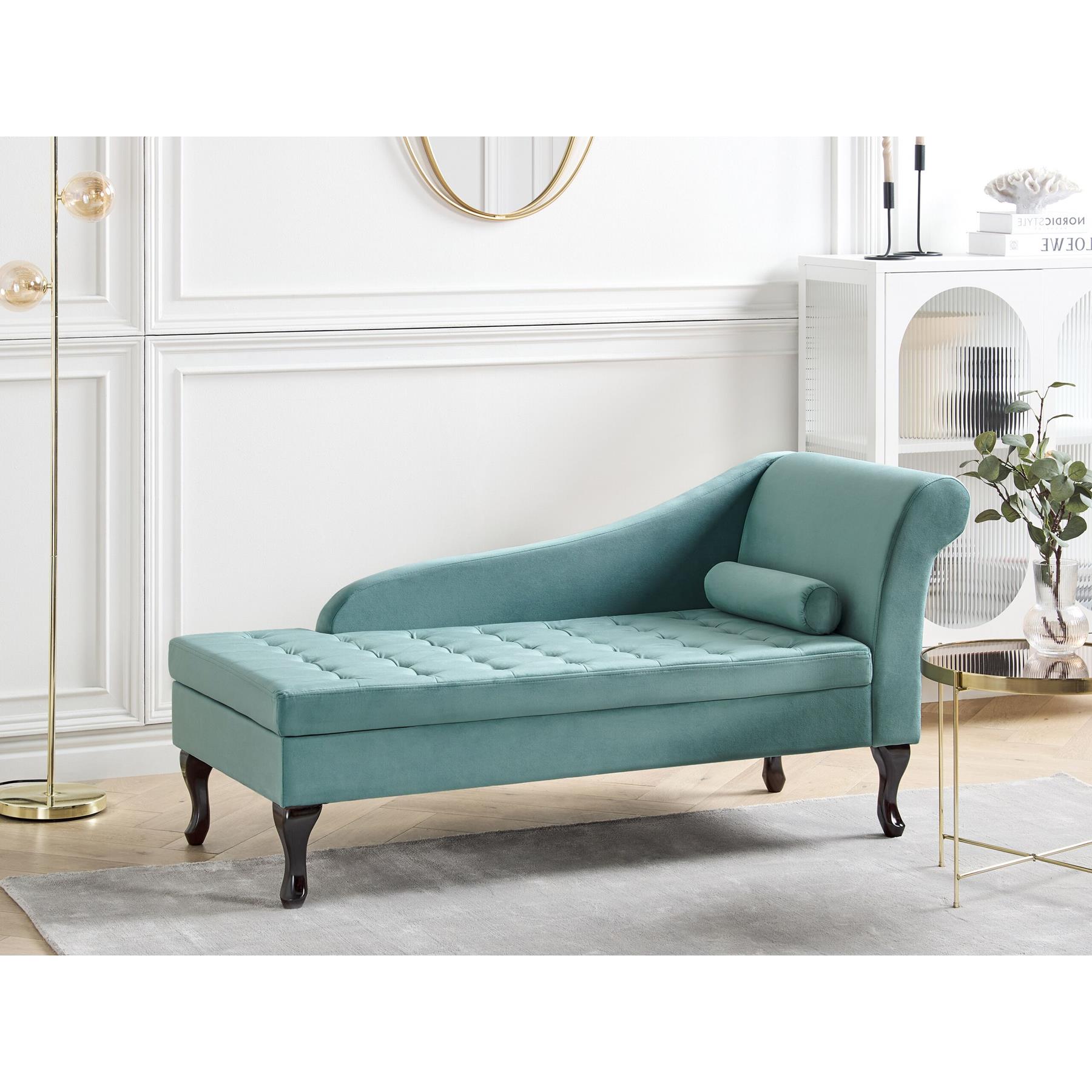 Beliani - PESSAC - Chaise longue - Groenblauw - Rechterzijde - Fluweel