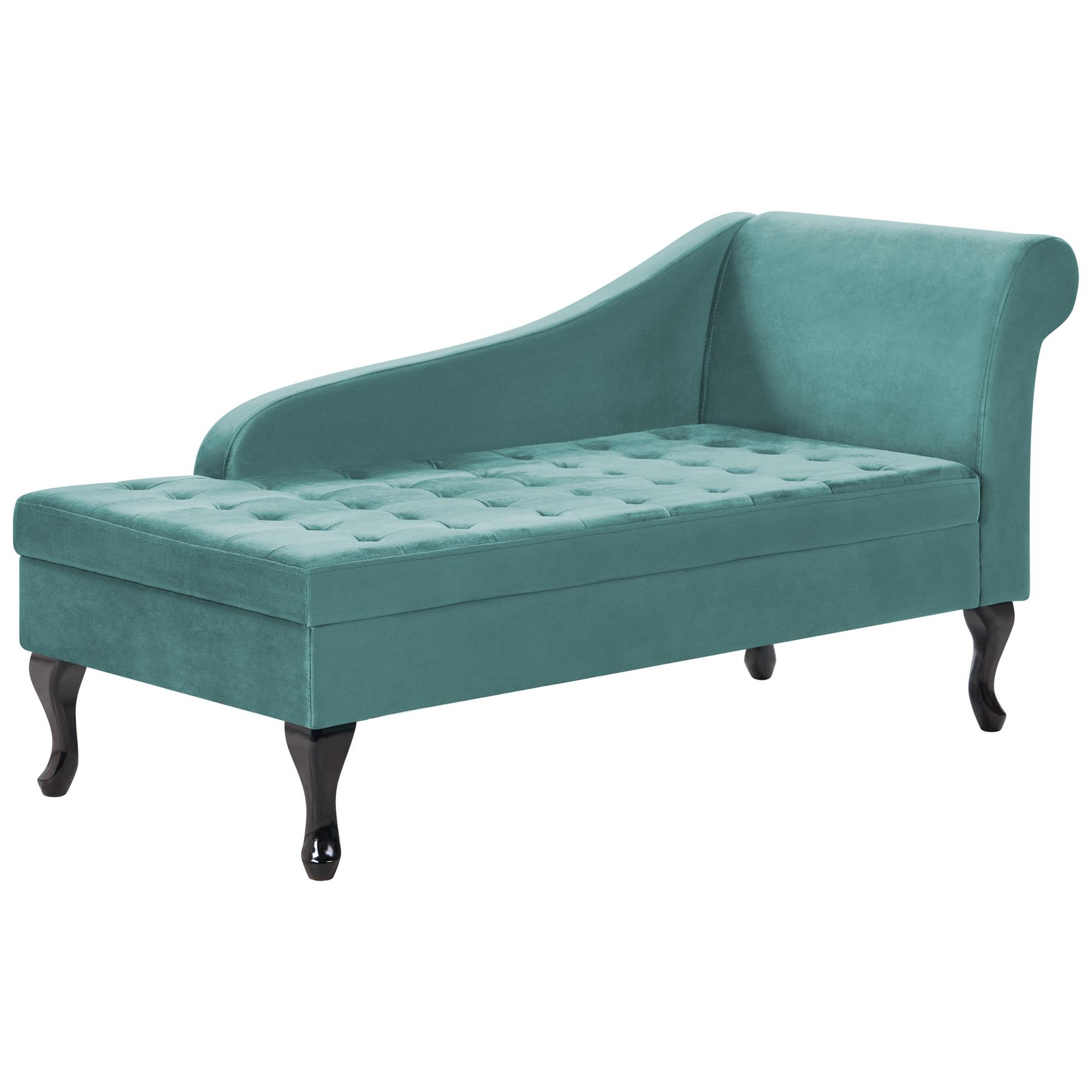 Beliani - PESSAC - Chaise longue - Groenblauw - Rechterzijde - Fluweel