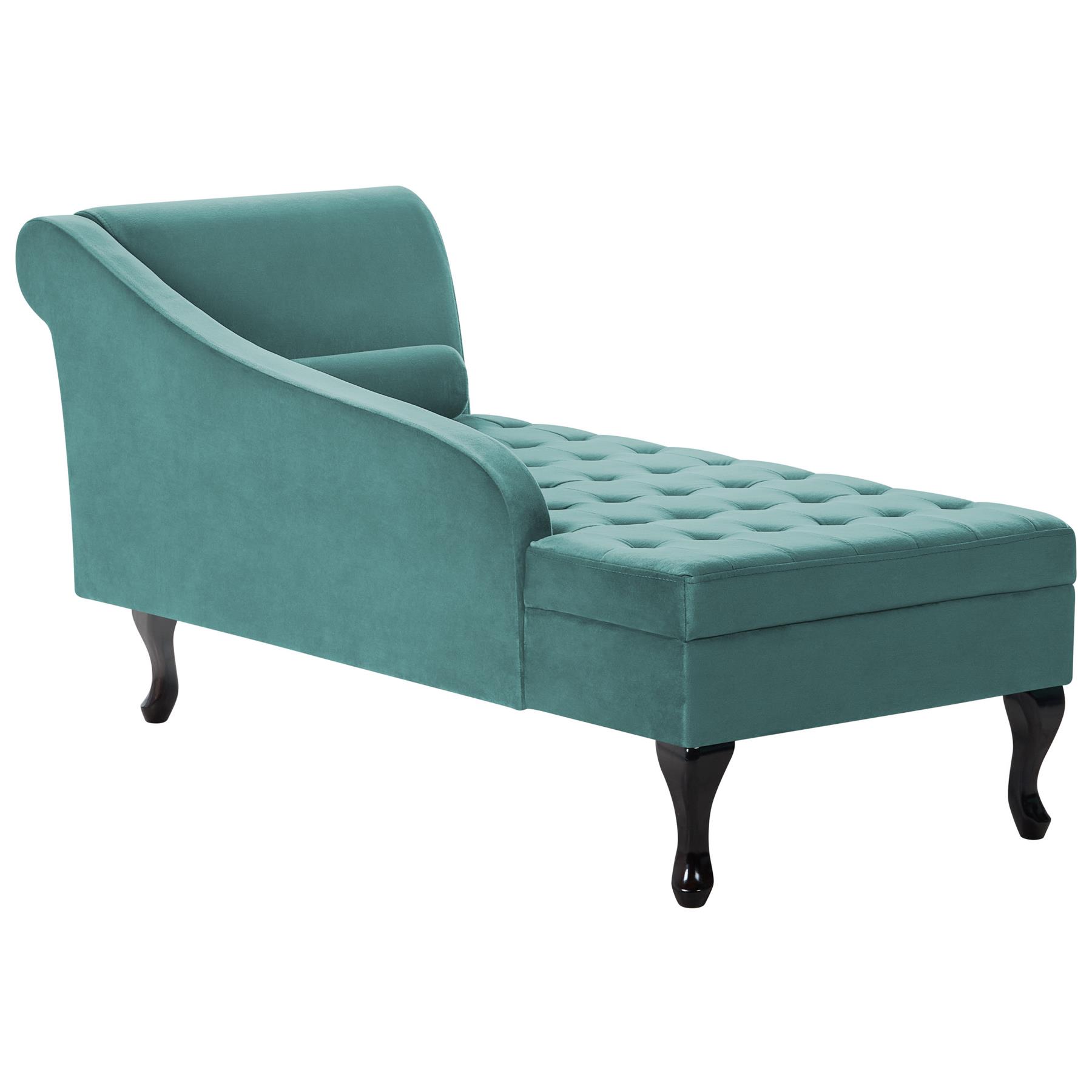 Beliani - PESSAC - Chaise longue - Groenblauw - Rechterzijde - Fluweel