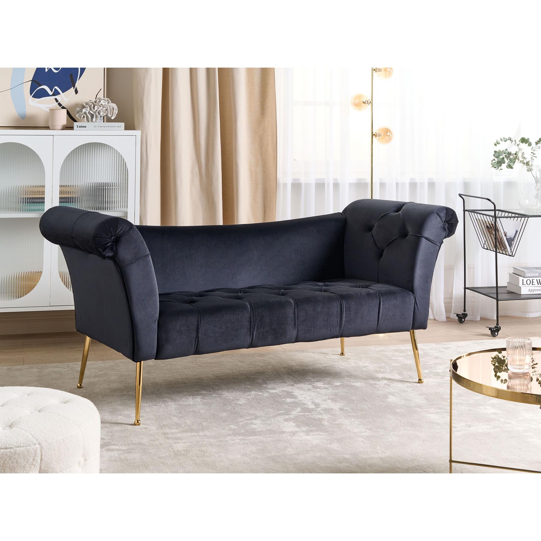 Beliani - NANTILLY - Chaise longue - Zwart - Fluweel