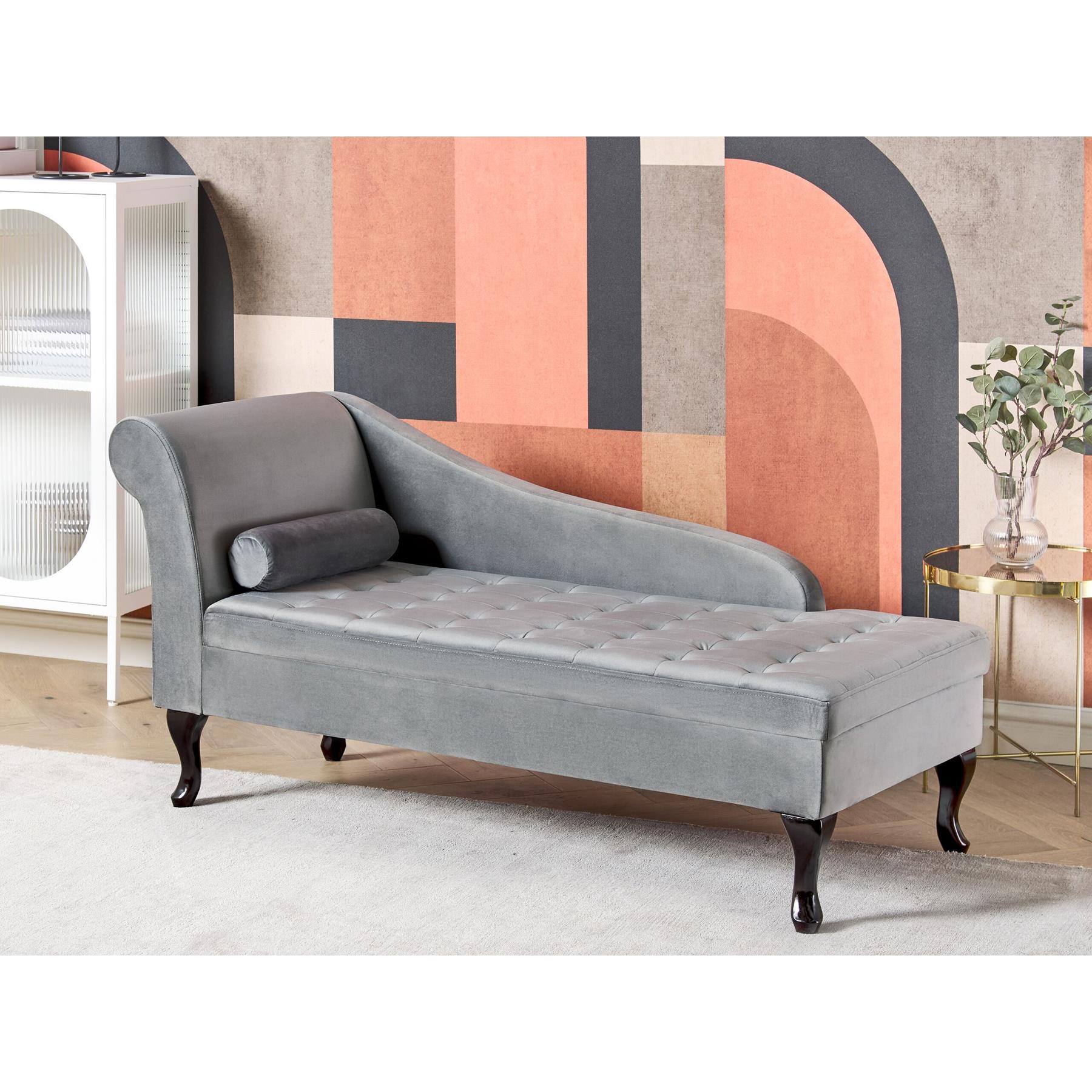 Beliani - PESSAC - Chaise longue - Lichtgrijs - Linkerzijde - Fluweel
