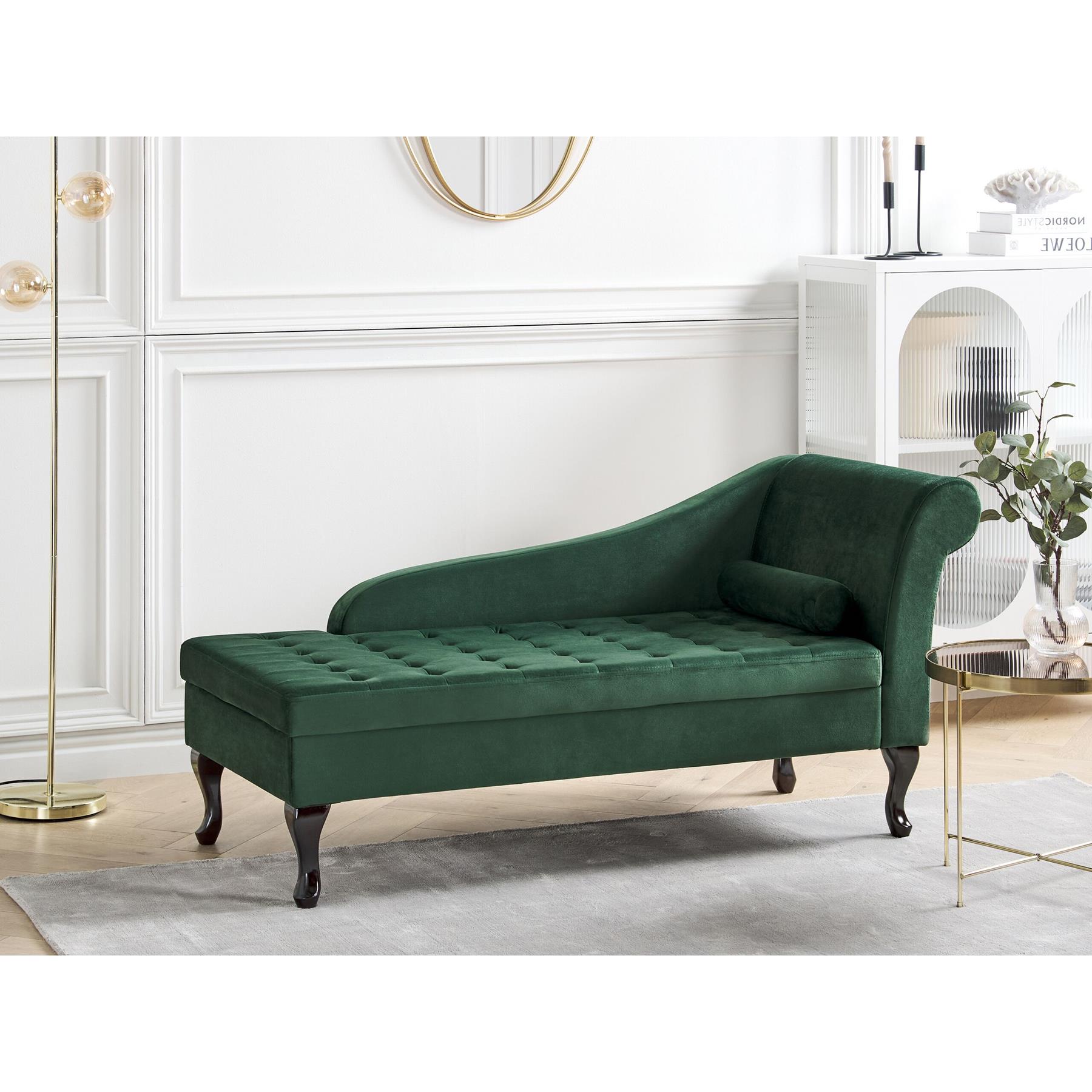 Beliani-PESSAC-Chaise longue-Donkergroen-Rechterzijde-Fluweel