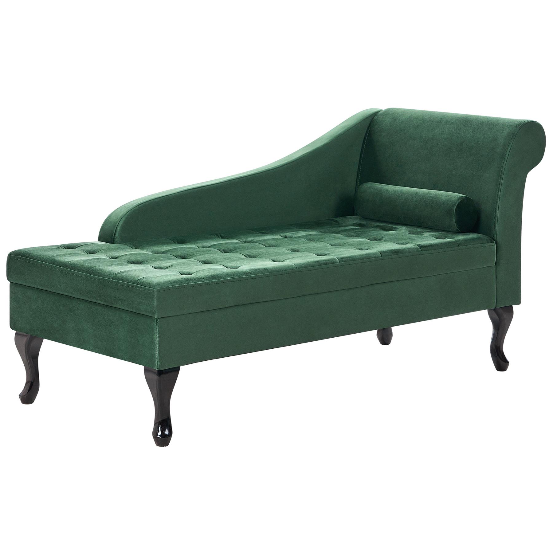 Beliani-PESSAC-Chaise longue-Donkergroen-Rechterzijde-Fluweel