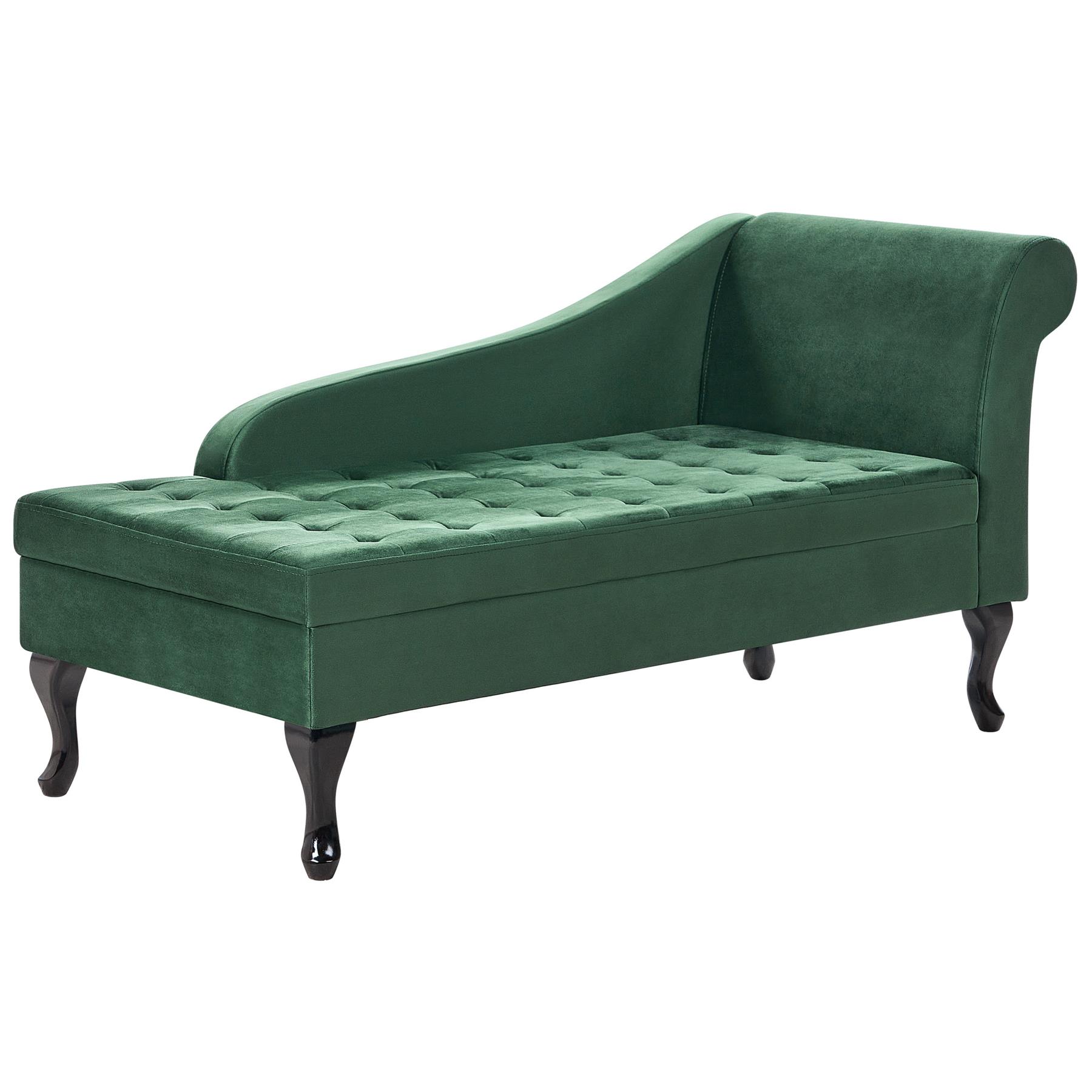Beliani-PESSAC-Chaise longue-Donkergroen-Rechterzijde-Fluweel