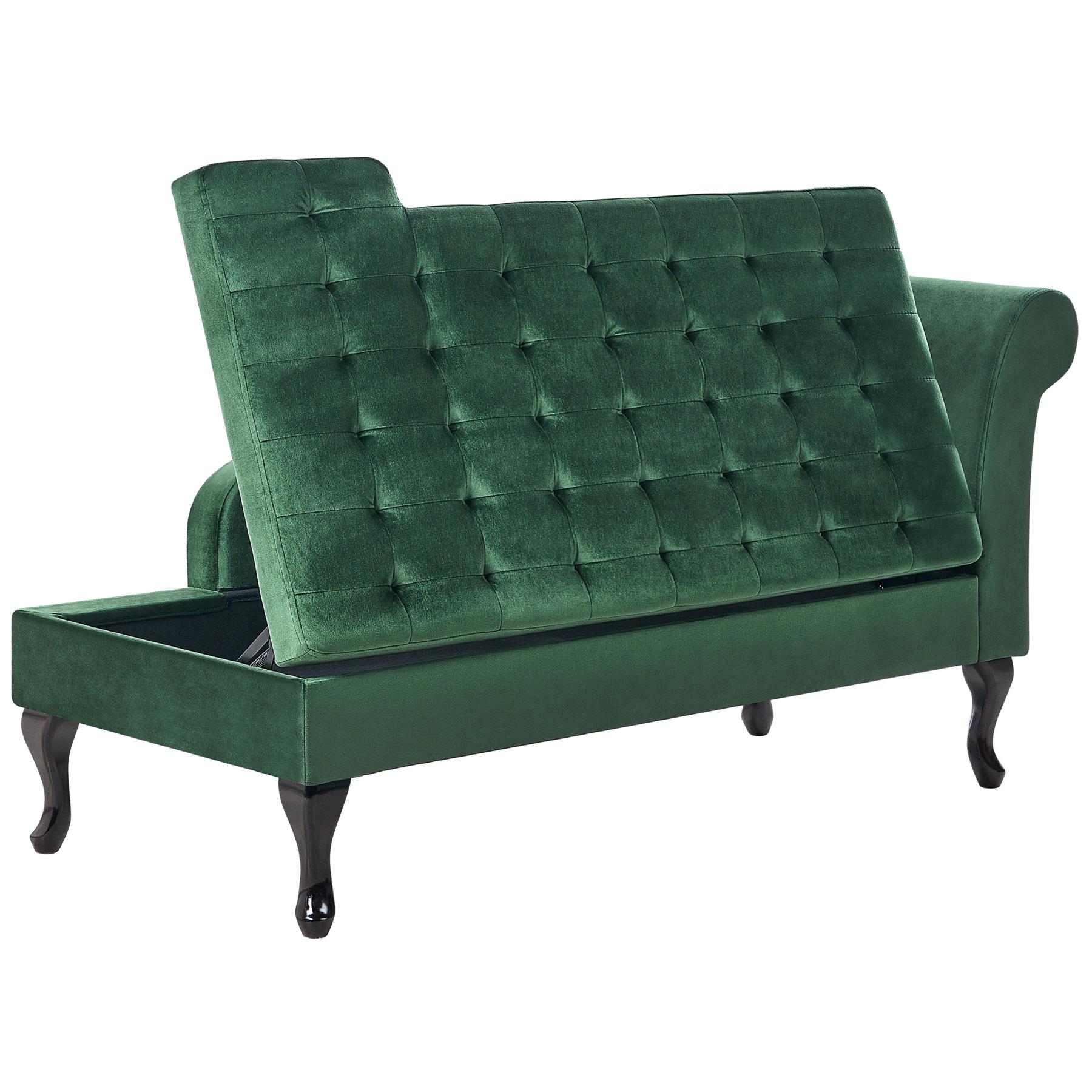 Beliani-PESSAC-Chaise longue-Donkergroen-Rechterzijde-Fluweel