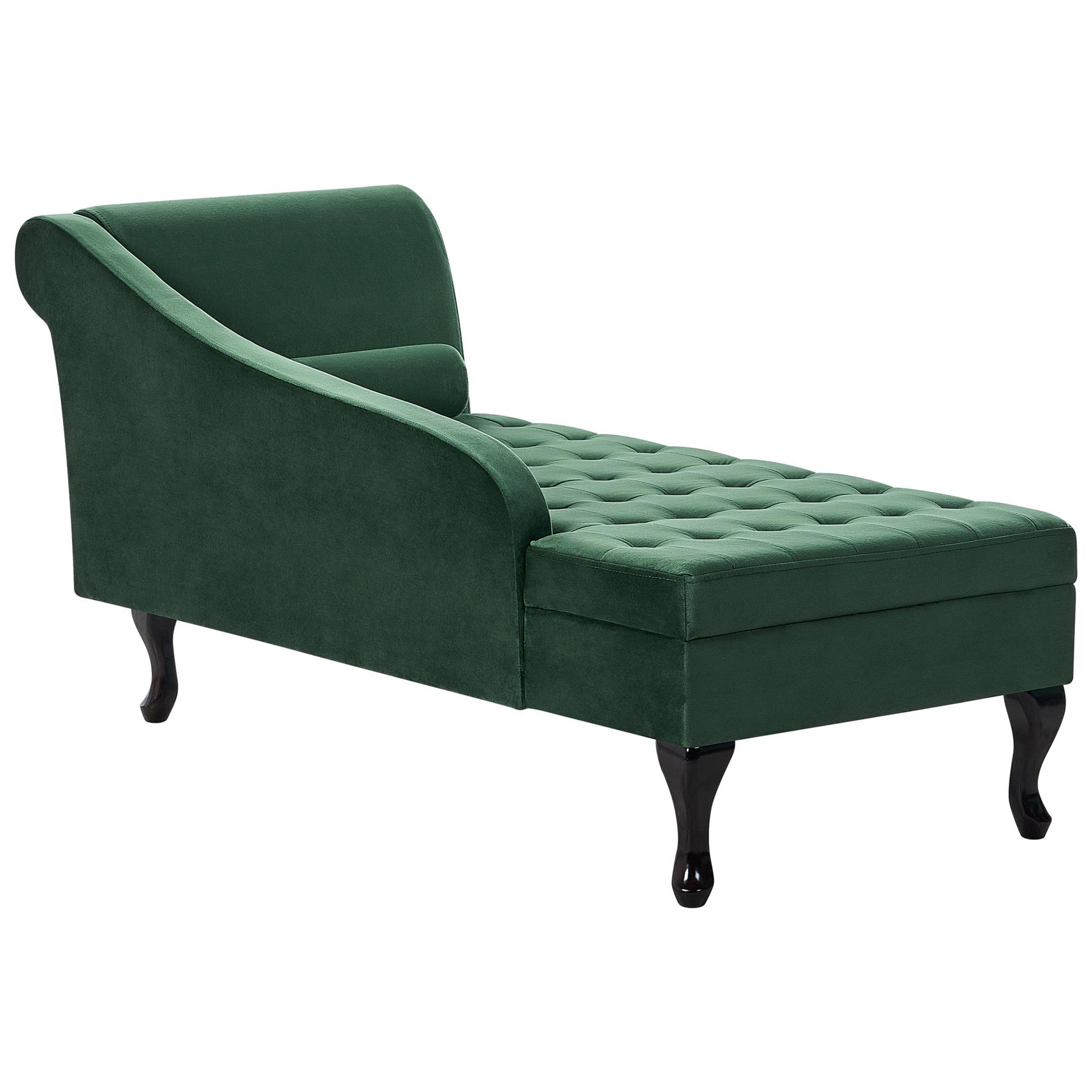 Beliani-PESSAC-Chaise longue-Donkergroen-Rechterzijde-Fluweel