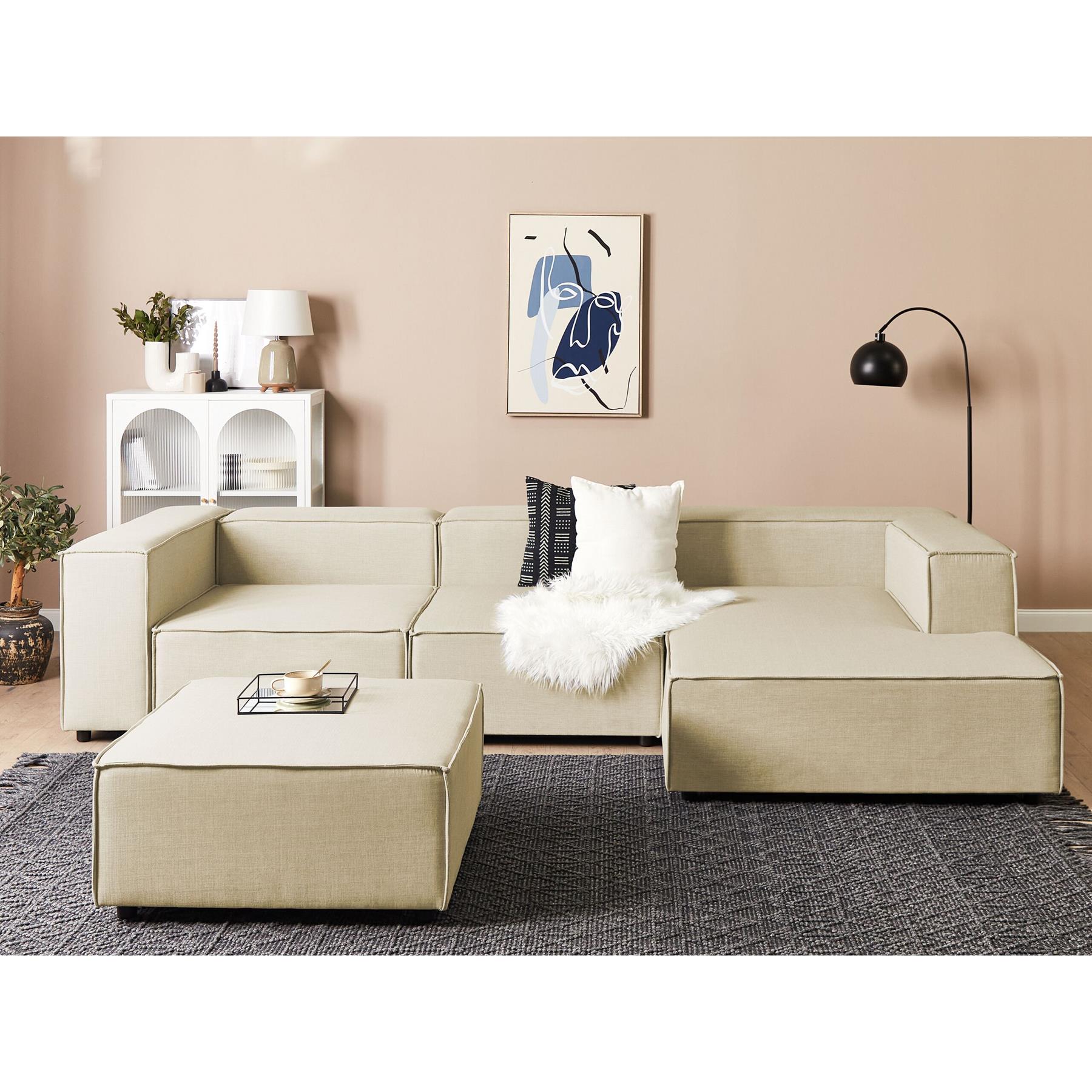 Beliani - APRICA - Driezitsbank - Beige - Linkerzijde - Linnen