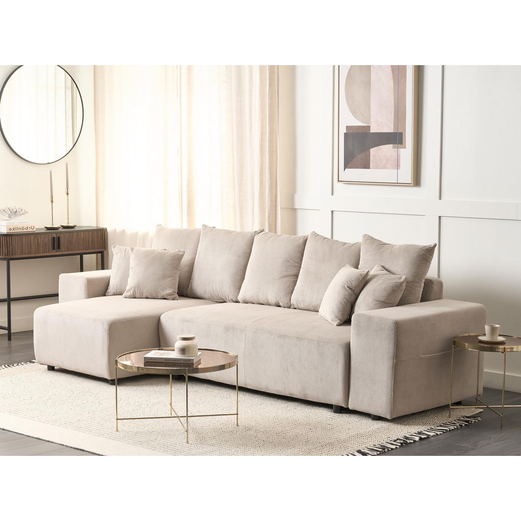Beliani - LUSPA - Hoekbank - Taupe - Rechtszijdig - Corduroy