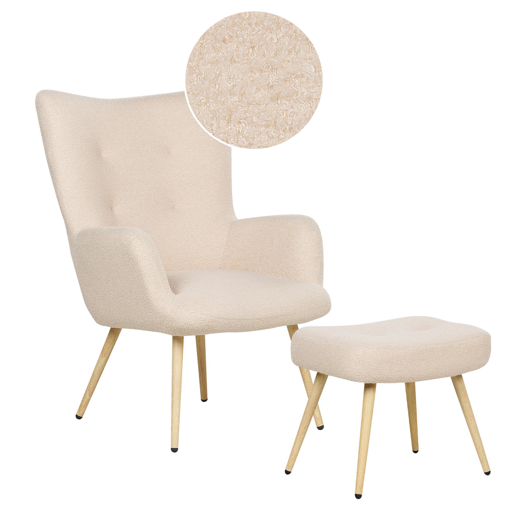 Beliani - VEJLE II - Fauteuil met hocker - Beige - Bouclé