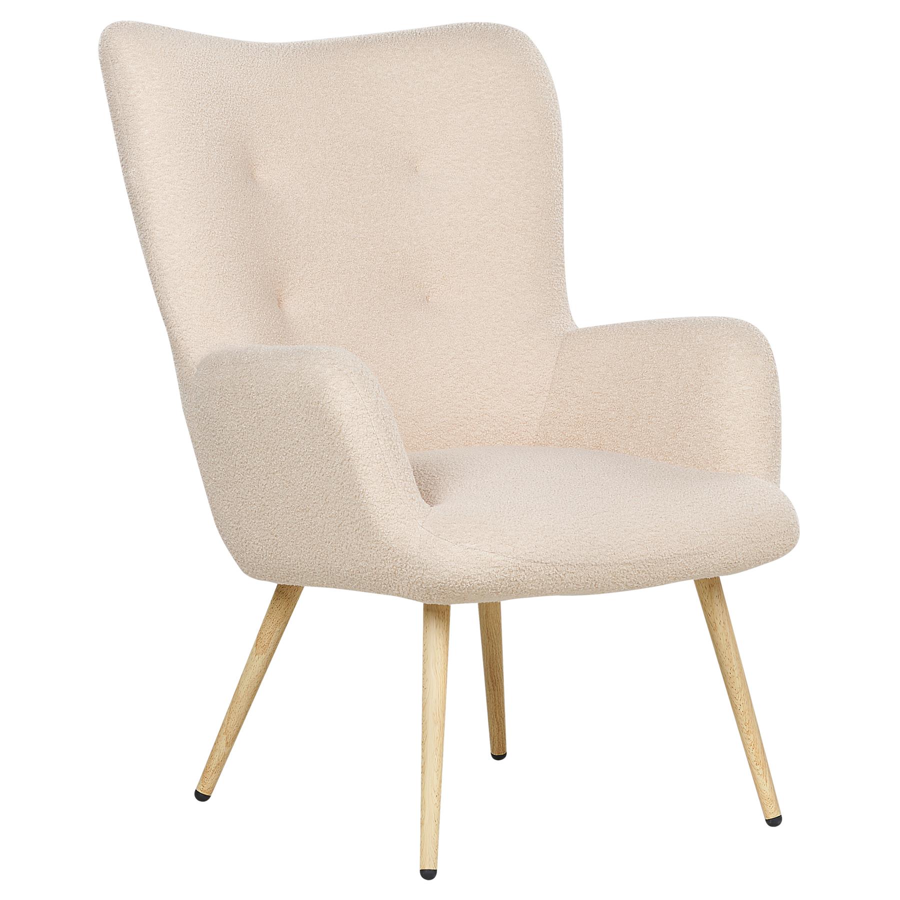 Beliani - VEJLE II - Fauteuil met hocker - Beige - Bouclé