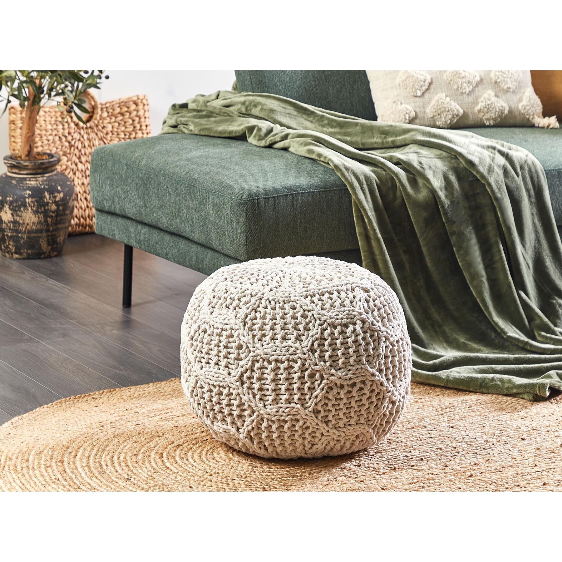 Beliani - TRIMAN - Poef - Beige - 50 x 50 x 35 cm - Katoen