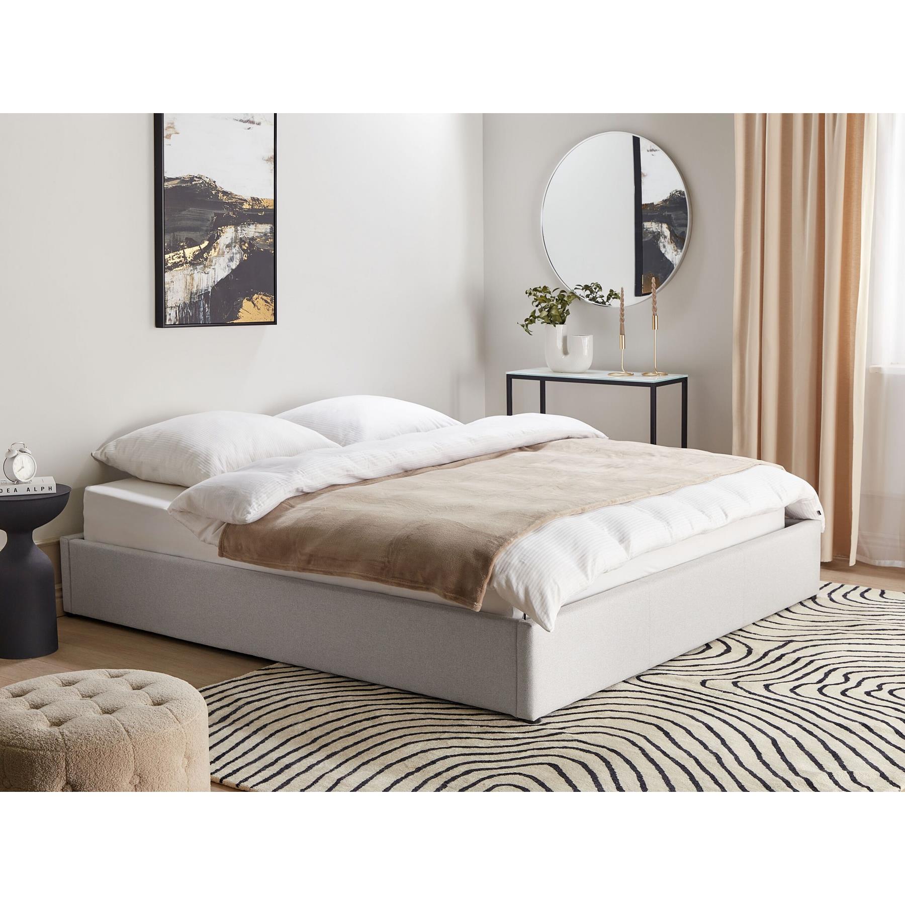 Beliani-DINAN-Tweepersoonsbed-Lichtgrijs-180 x 200 cm-Polyester