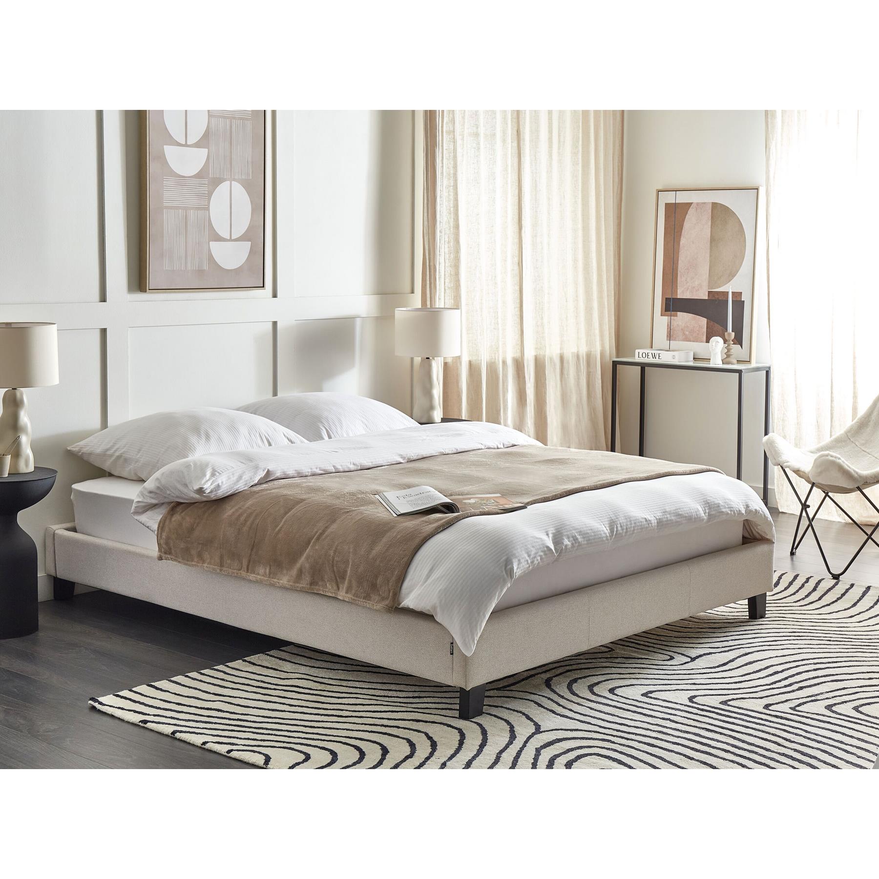 Beliani-ROANNE-Tweepersoonsbed-Lichtbeige-160 x 200 cm-Polyester