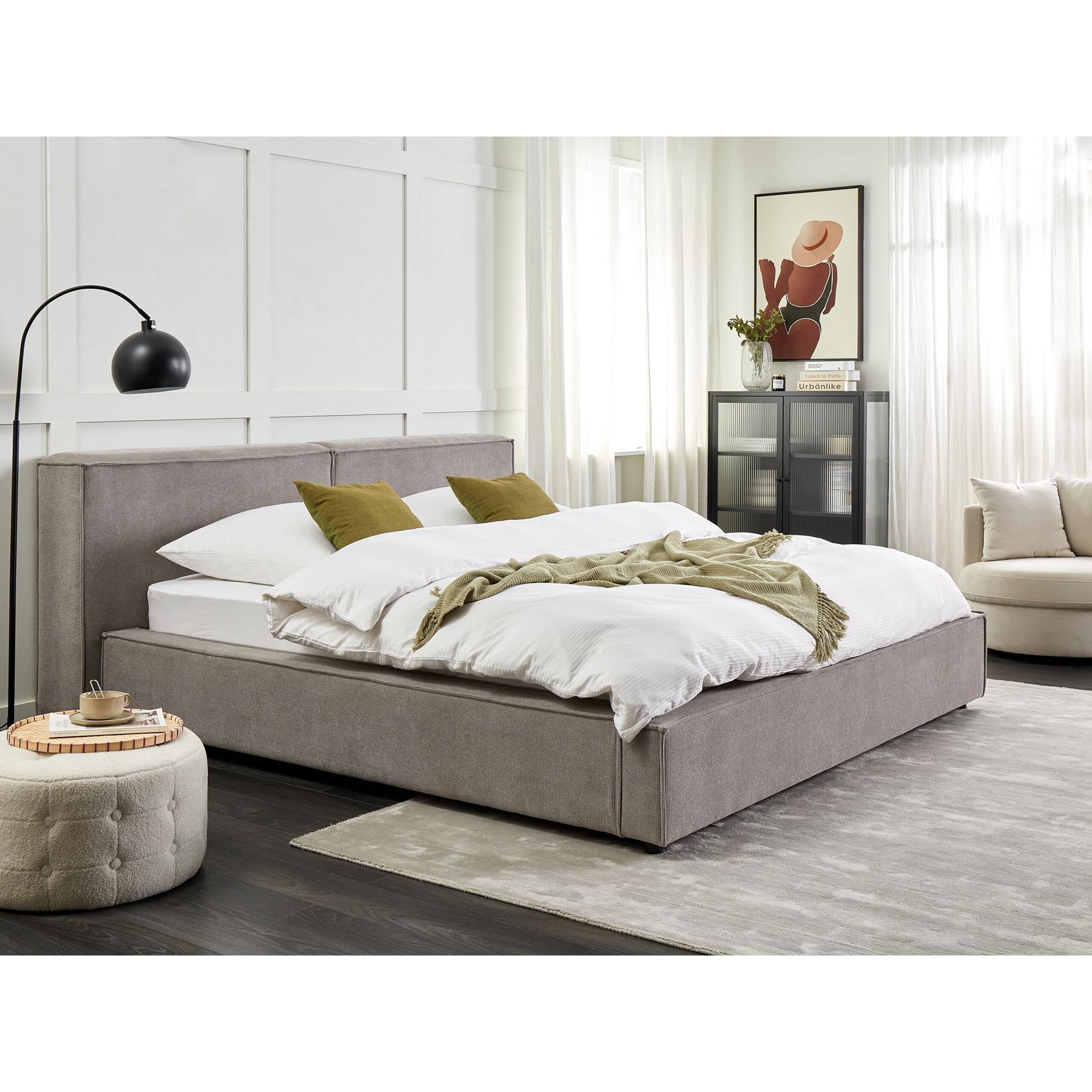 Beliani - LINARDS - Bed - Grijs - 180 x 200 cm - Polyester