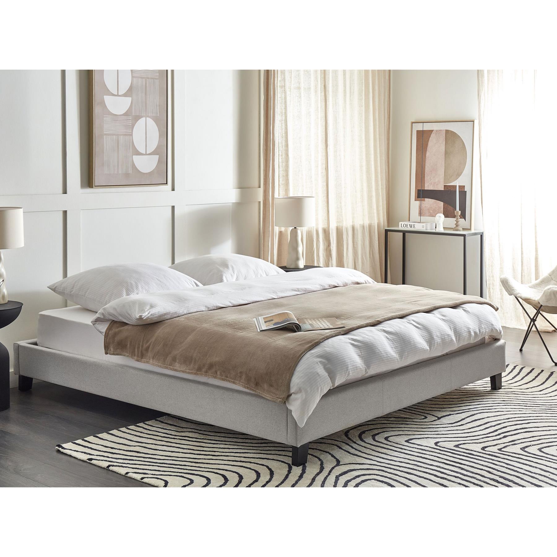 Beliani-ROANNE -Tweepersoonsbed-Lichtgrijs-180 x 200 cm-Polyester