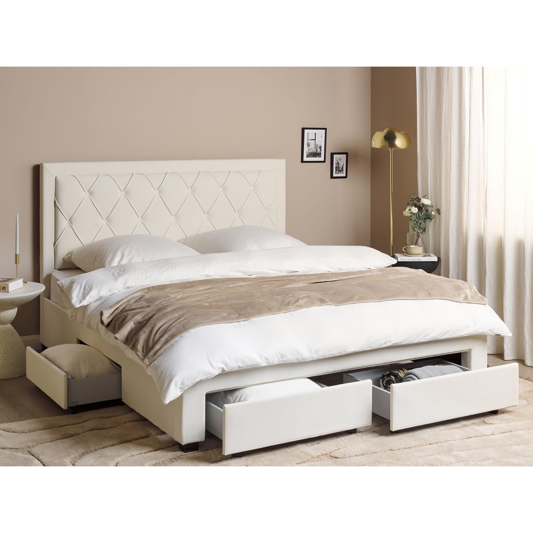 Beliani-LIEVIN-Bed met opbergruimte-Crème-180 x 200 cm-Fluweel