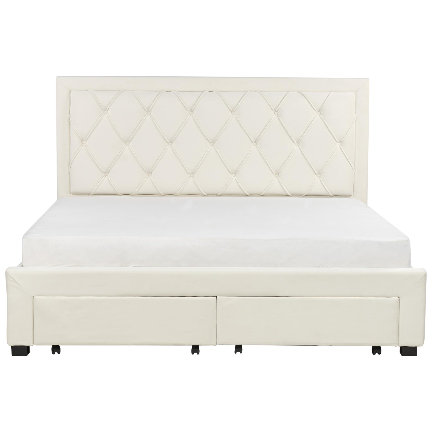 Beliani-LIEVIN-Bed met opbergruimte-Crème-180 x 200 cm-Fluweel