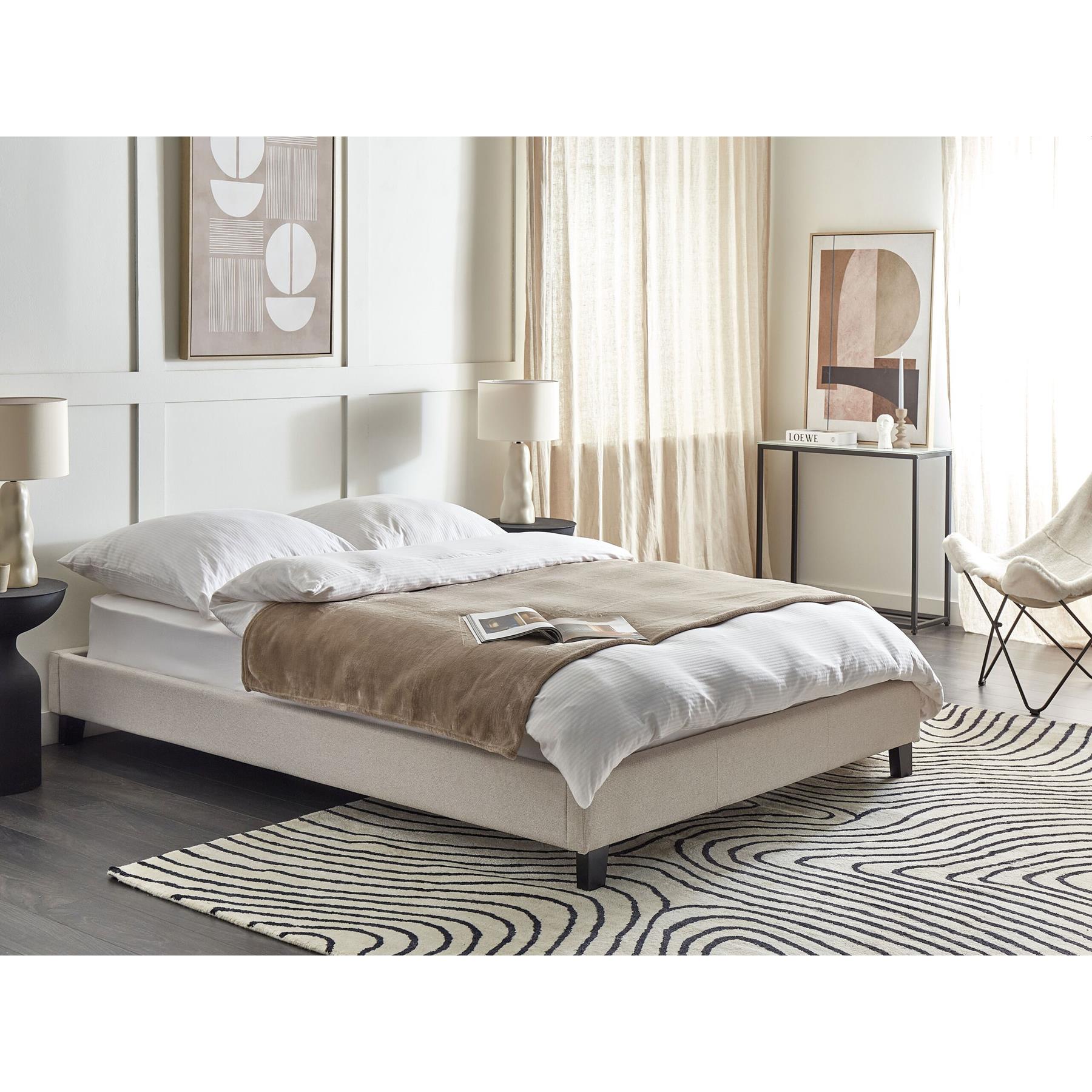 Beliani-ROANNE-Tweepersoonsbed-Lichtbeige-140 x 200 cm-Polyester