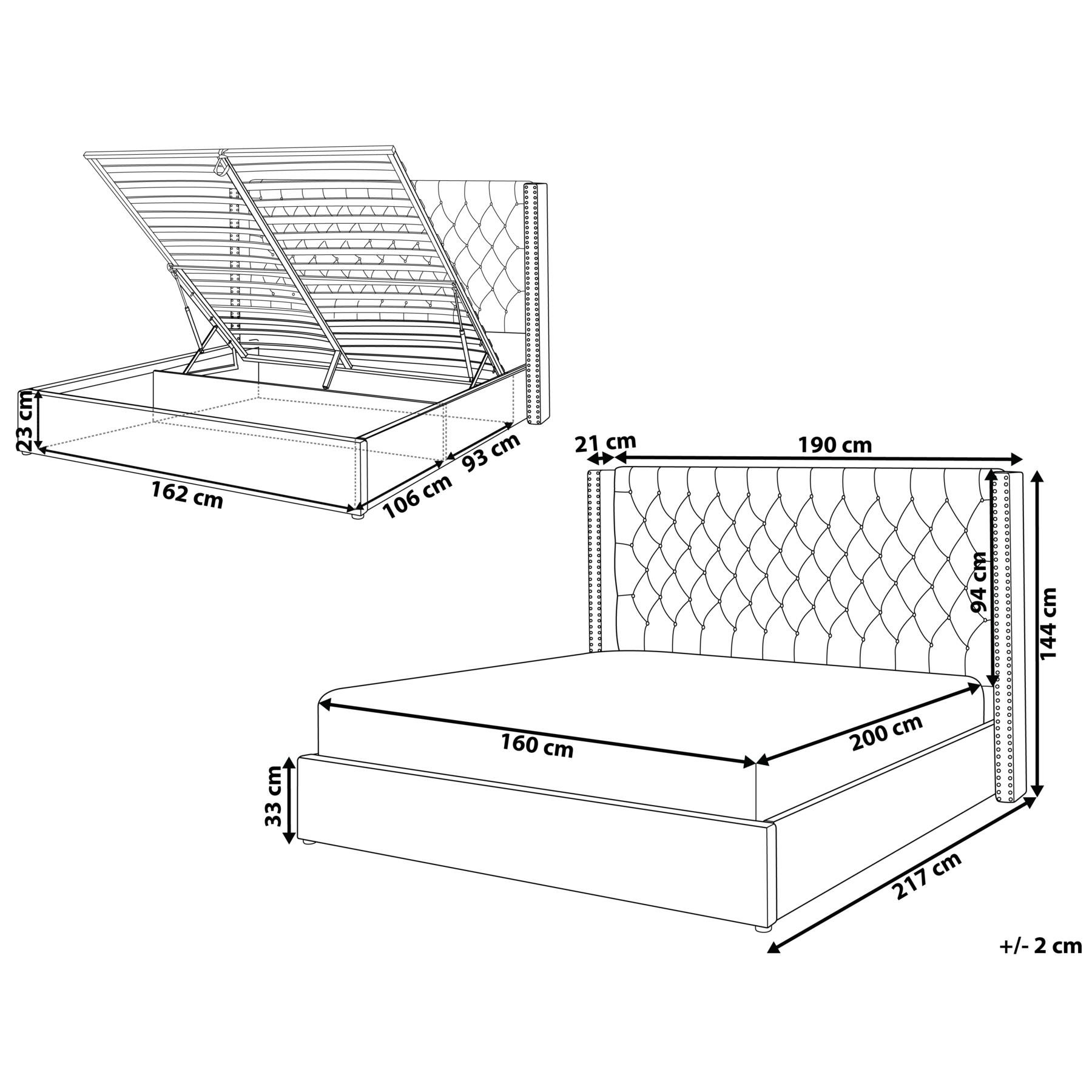 Beliani-LUBBON-Bed met opbergruimte-Lichtgrijs-160 x 200 cm-Fluweel