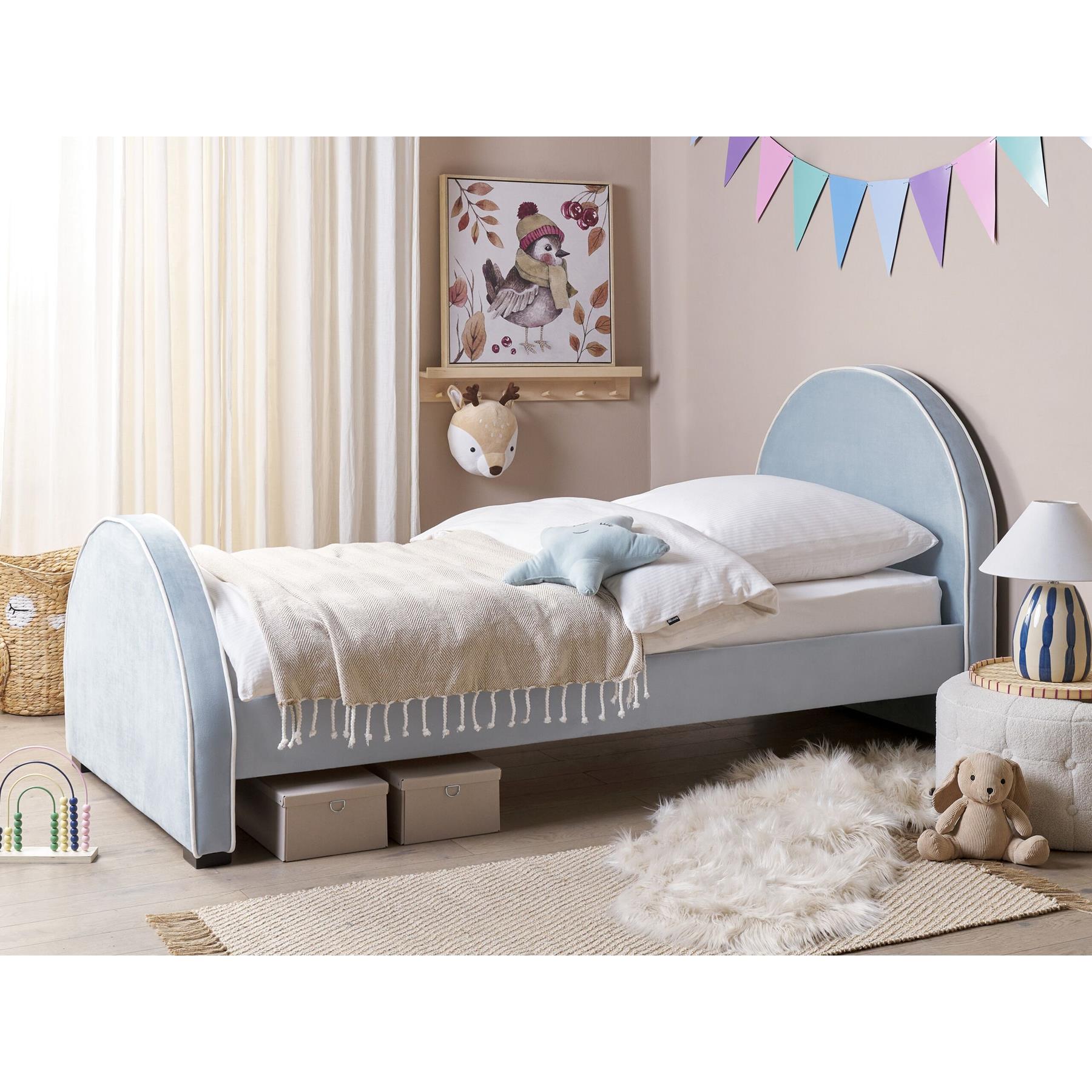 Beliani - NOZAY - Eenpersoonsbed - Lichtblauw - 90 x 200 cm - Fluweel