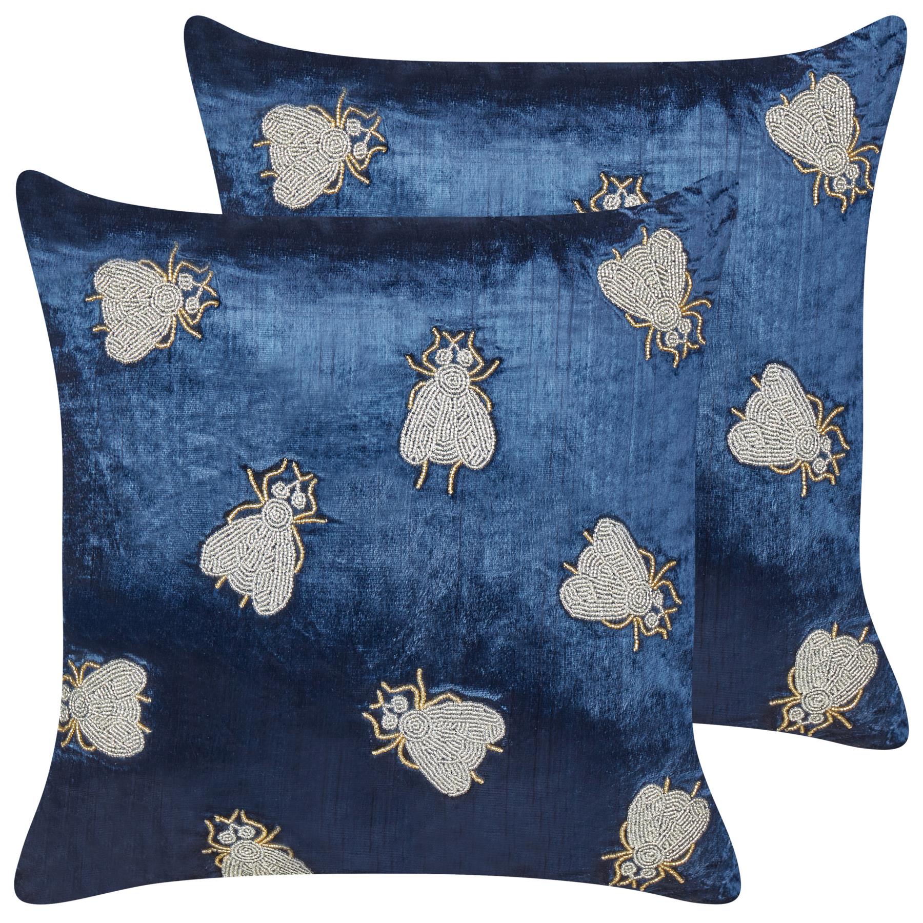 Beliani-PENTAS-Sierkussen set van 2-Blauw|Zilver- 45 x 45 cm-Fluweel