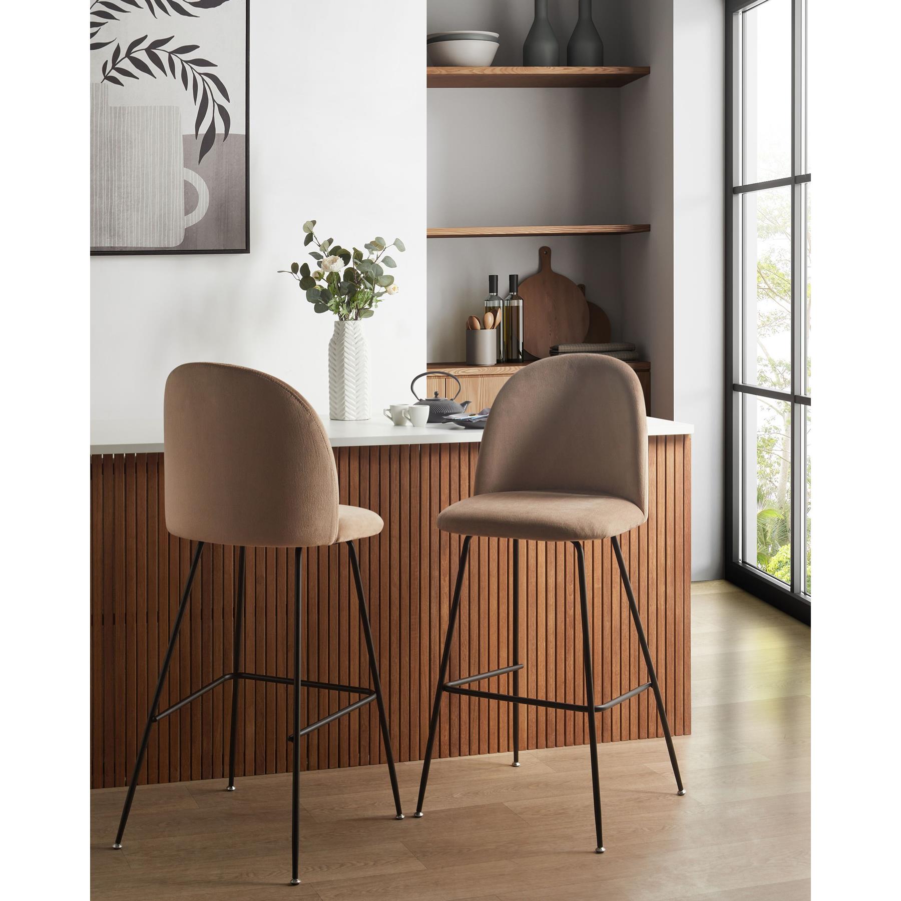 Beliani - ARCOLA - Barkruk set van 2 - Taupe - Fluweel