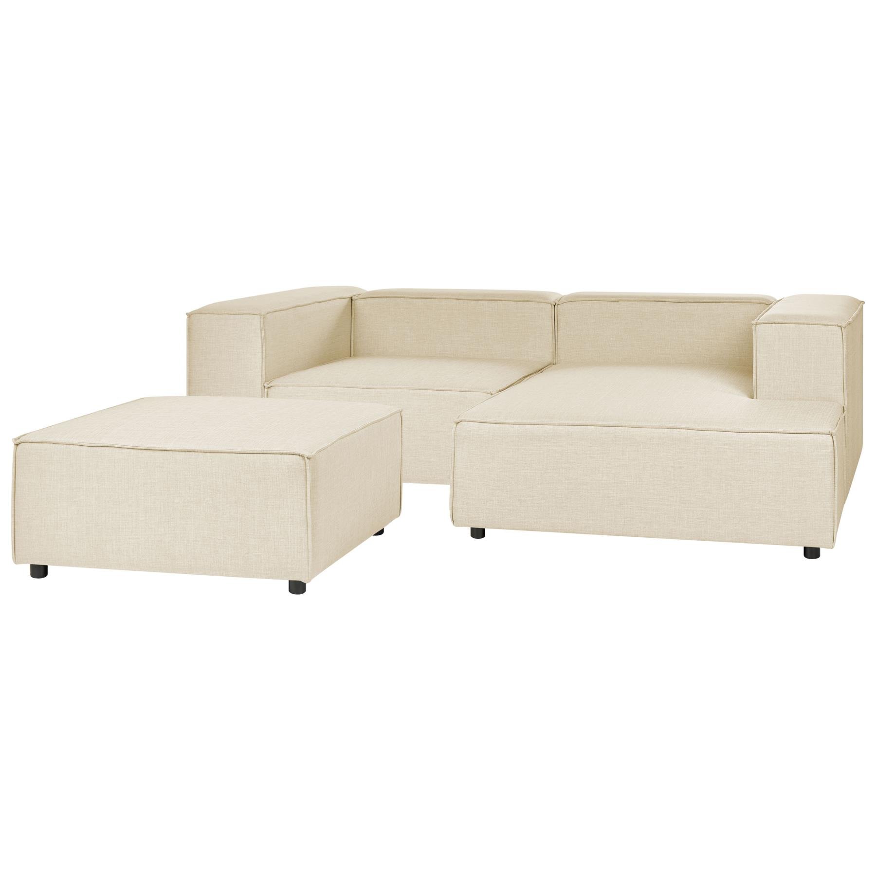 Beliani-APRICA-Tweezitsbank met ottomaan-Beige-Linkerzijde-Linnen