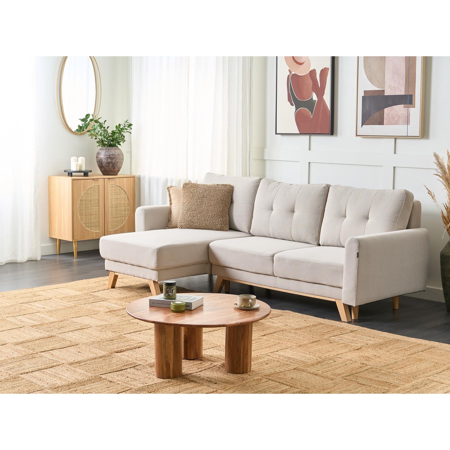 Beliani - SIRO - Slaapbank - Beige - Rechtszijdig - Polyester