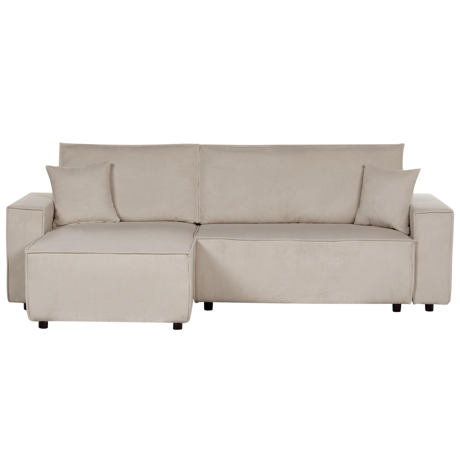 Beliani - ABACKA - Slaapbank - Beige - Rechtszijdig - Corduroy