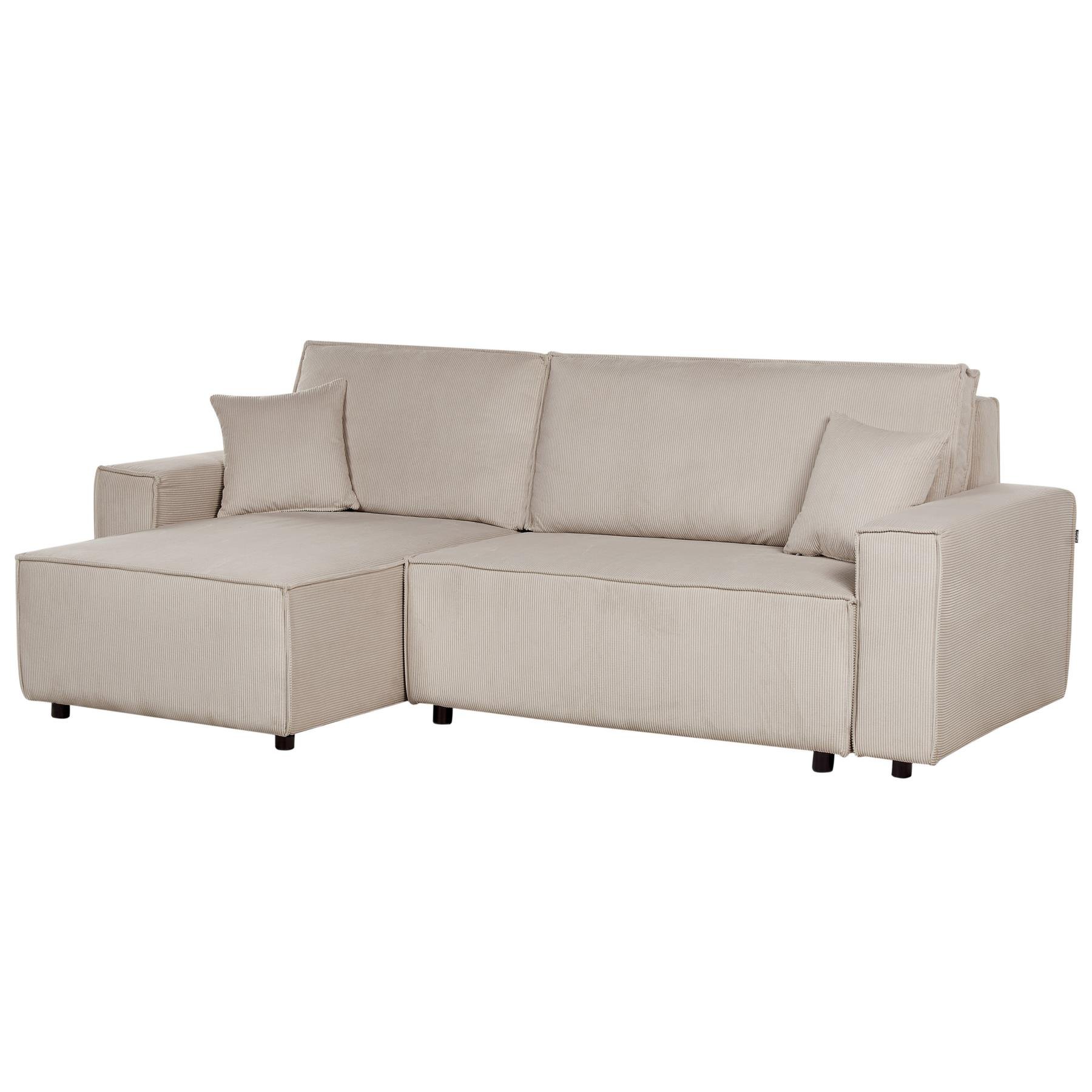 Beliani - ABACKA - Slaapbank - Beige - Rechtszijdig - Corduroy