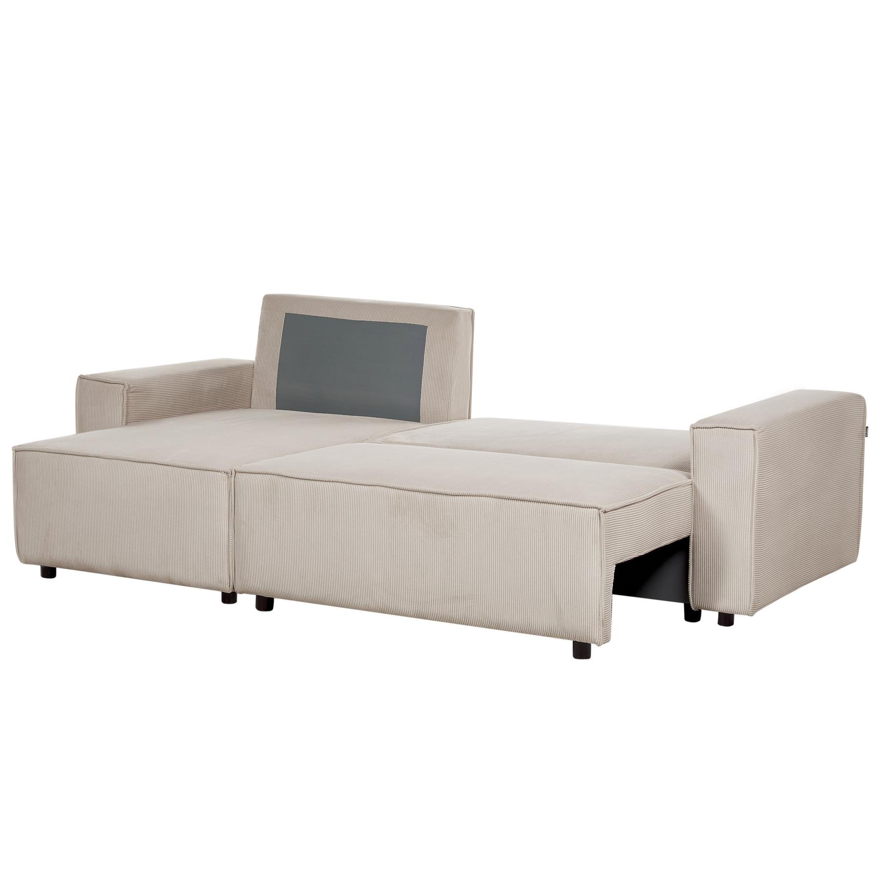 Beliani - ABACKA - Slaapbank - Beige - Rechtszijdig - Corduroy