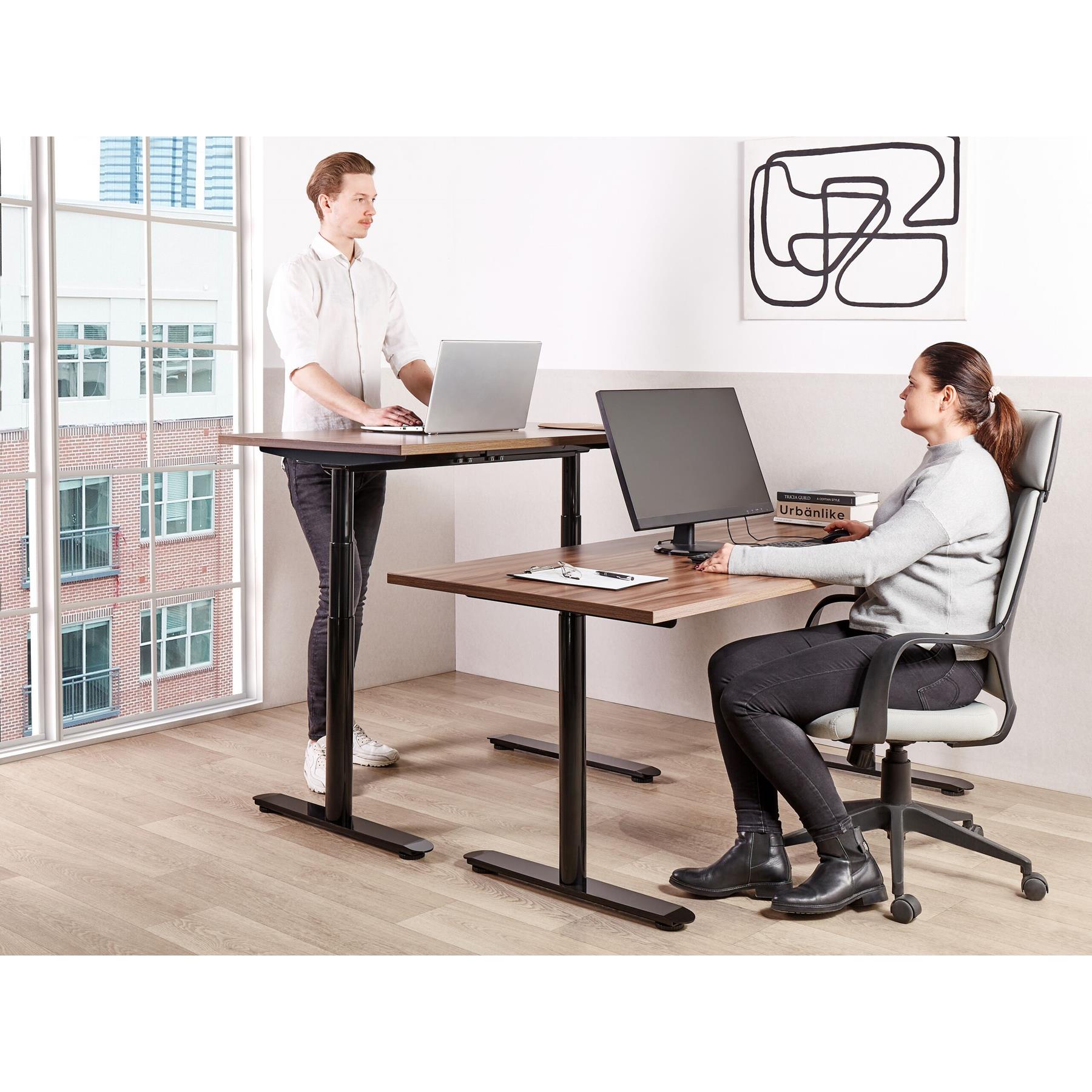 Beliani-DESTINAS-Elektrisch bureau-Donkerhout|Zwart-180 cm-MDF