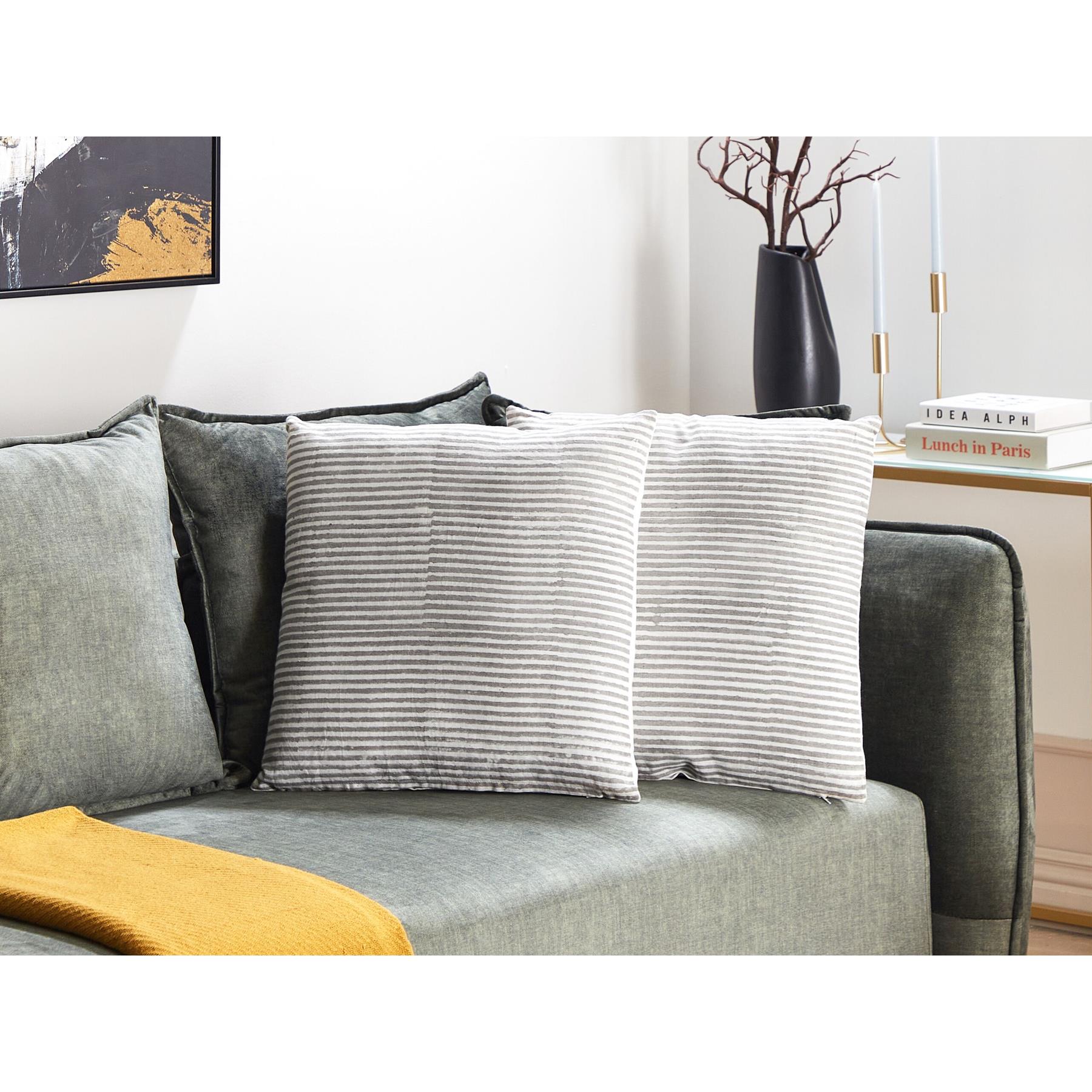 Beliani-KANPAS-Sierkussen set van 2-Grijs|Wit-50 x 50 cm-Linnen